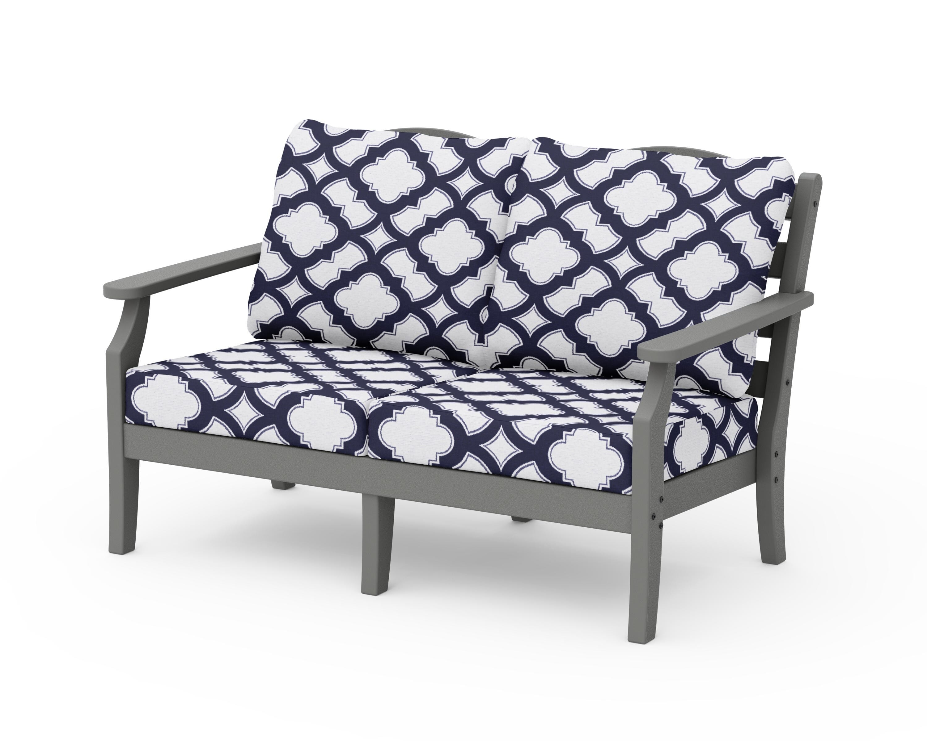Draper James™ by POLYWOOD® Savannah Deep Seating Loveseat in Slate Grey / Trellis Navy