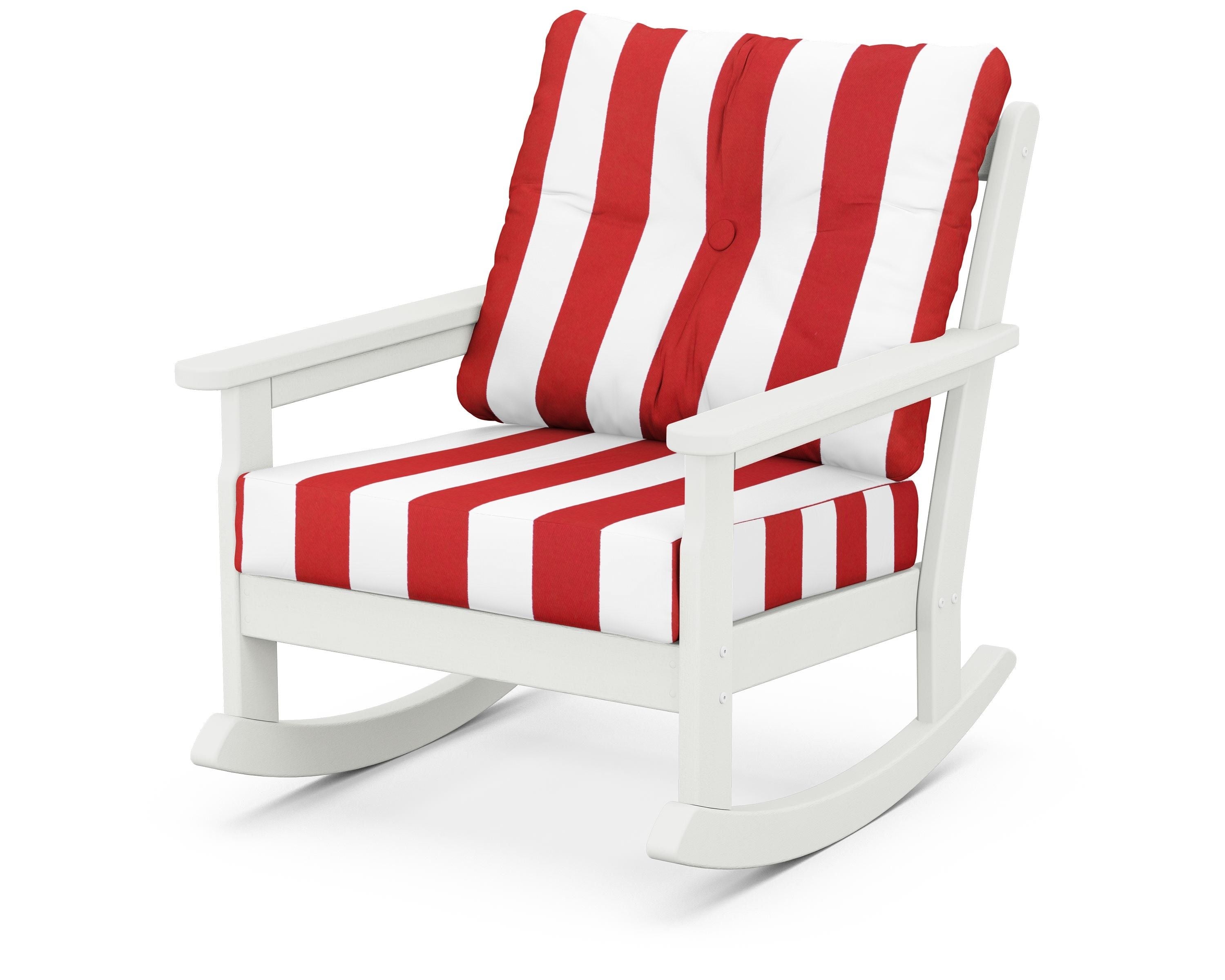 POLYWOOD® Vineyard Deep Seating Rocking Chair in Vintage White / Cabana Stripe Crimson