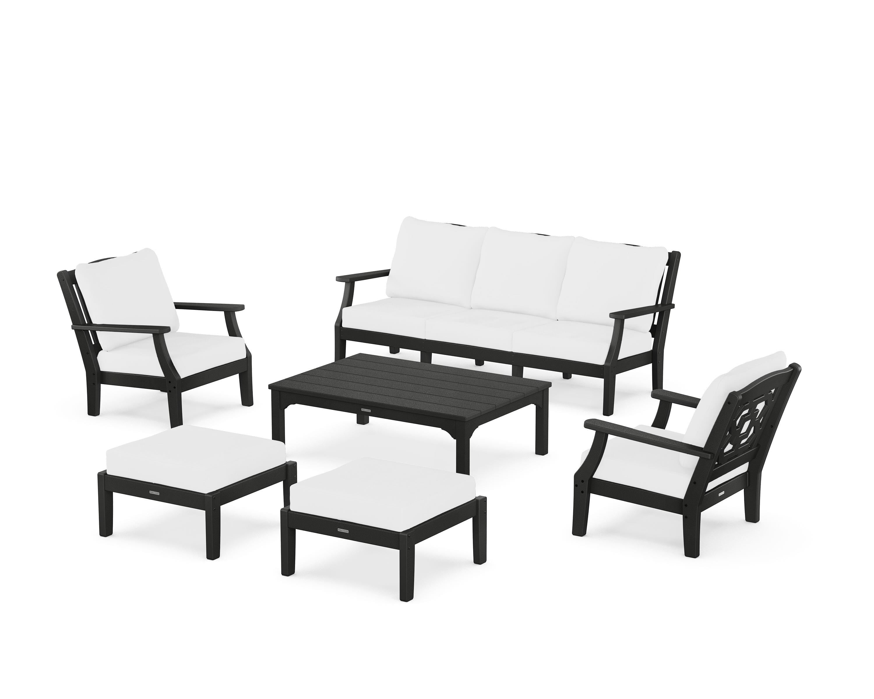 Martha Stewart by POLYWOOD® Chinoiserie 6-Piece Lounge Sofa Set in Black / Natural