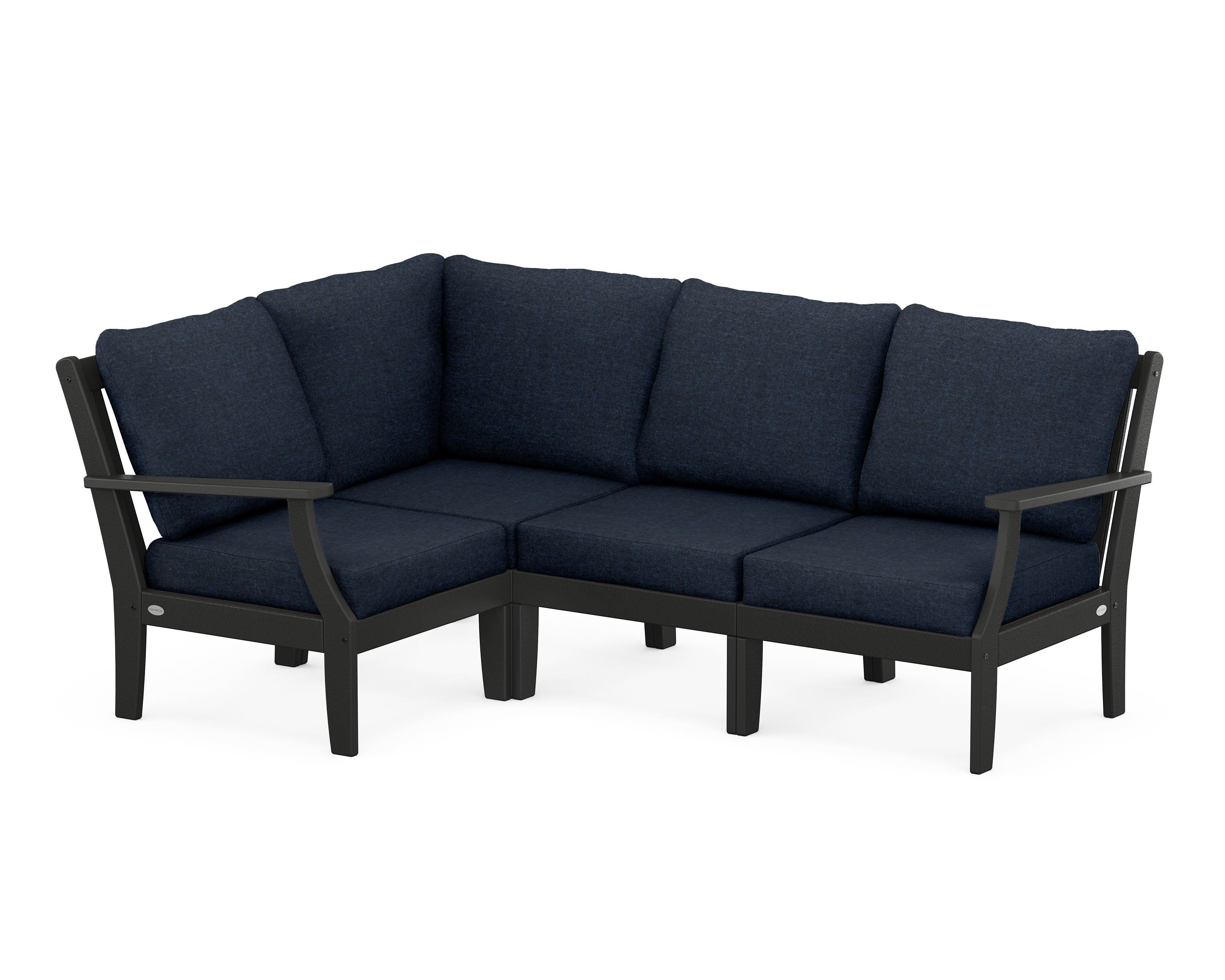 POLYWOOD® Braxton Modular 4-Piece Deep Seating Set in Black / Marine Indigo