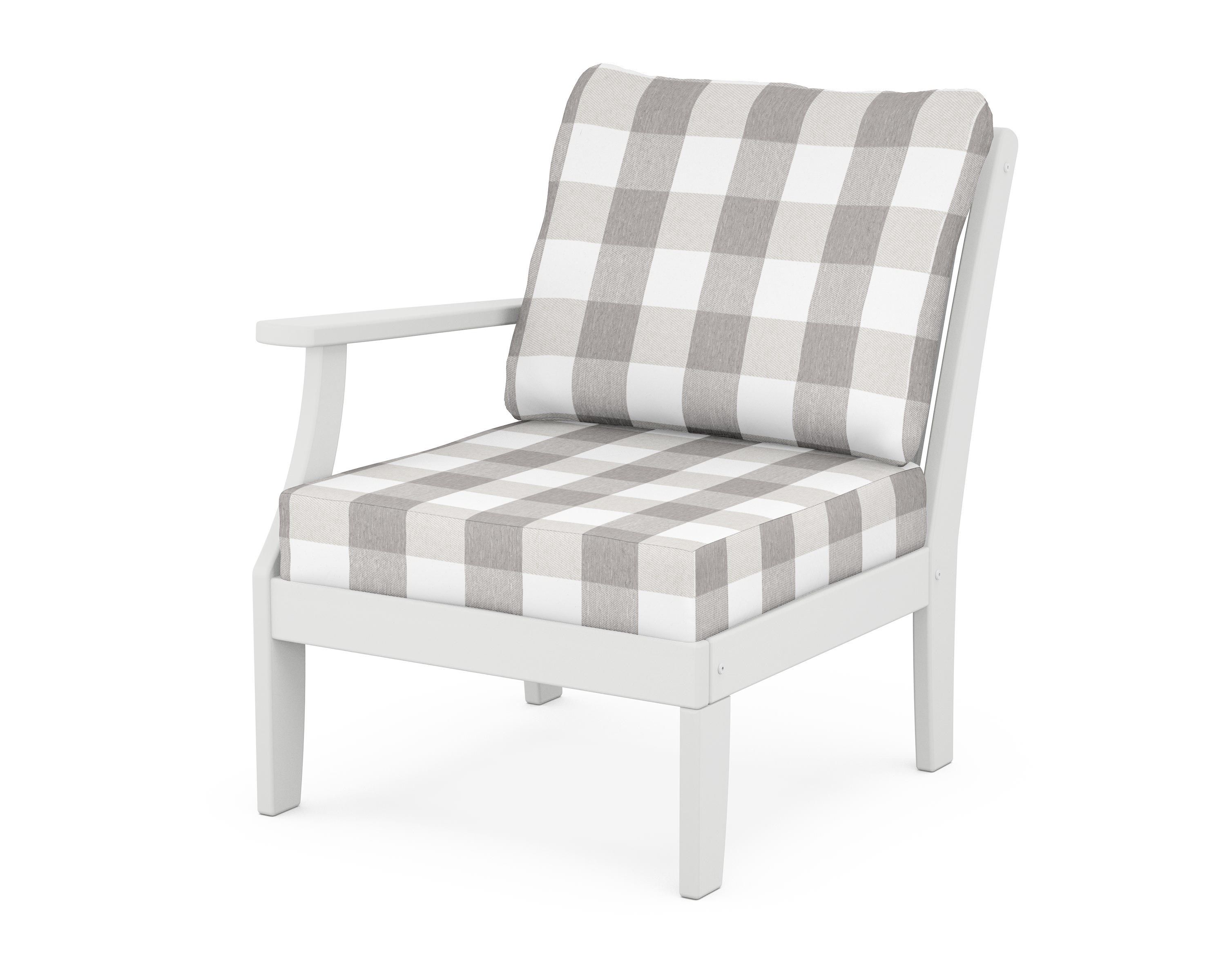 POLYWOOD® Braxton Modular Left Arm Chair in White / Buffalo Plaid Grey Mist