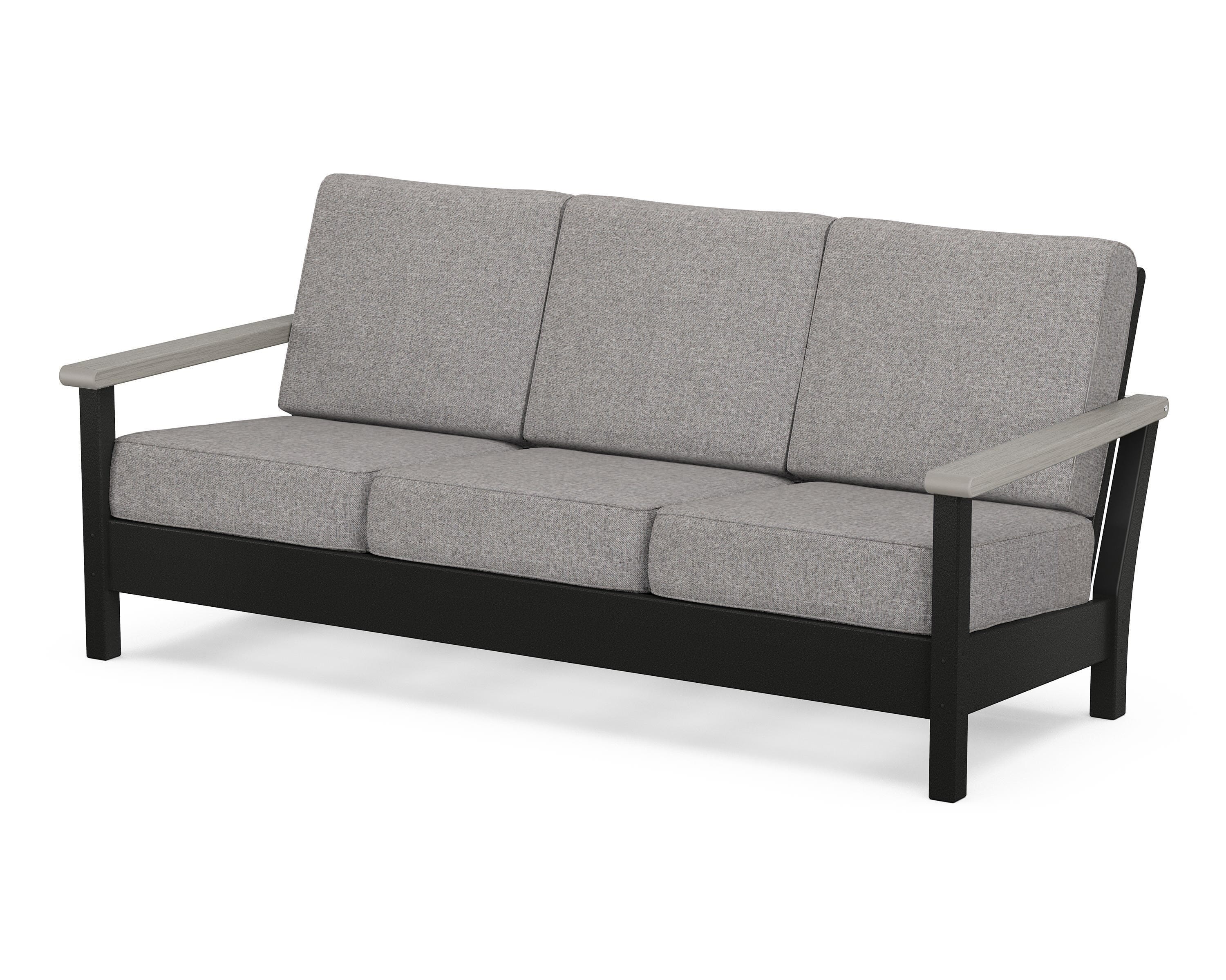 POLYWOOD® Harbour Deep Seating Sofa in Black / Driftwood / Grey Mist