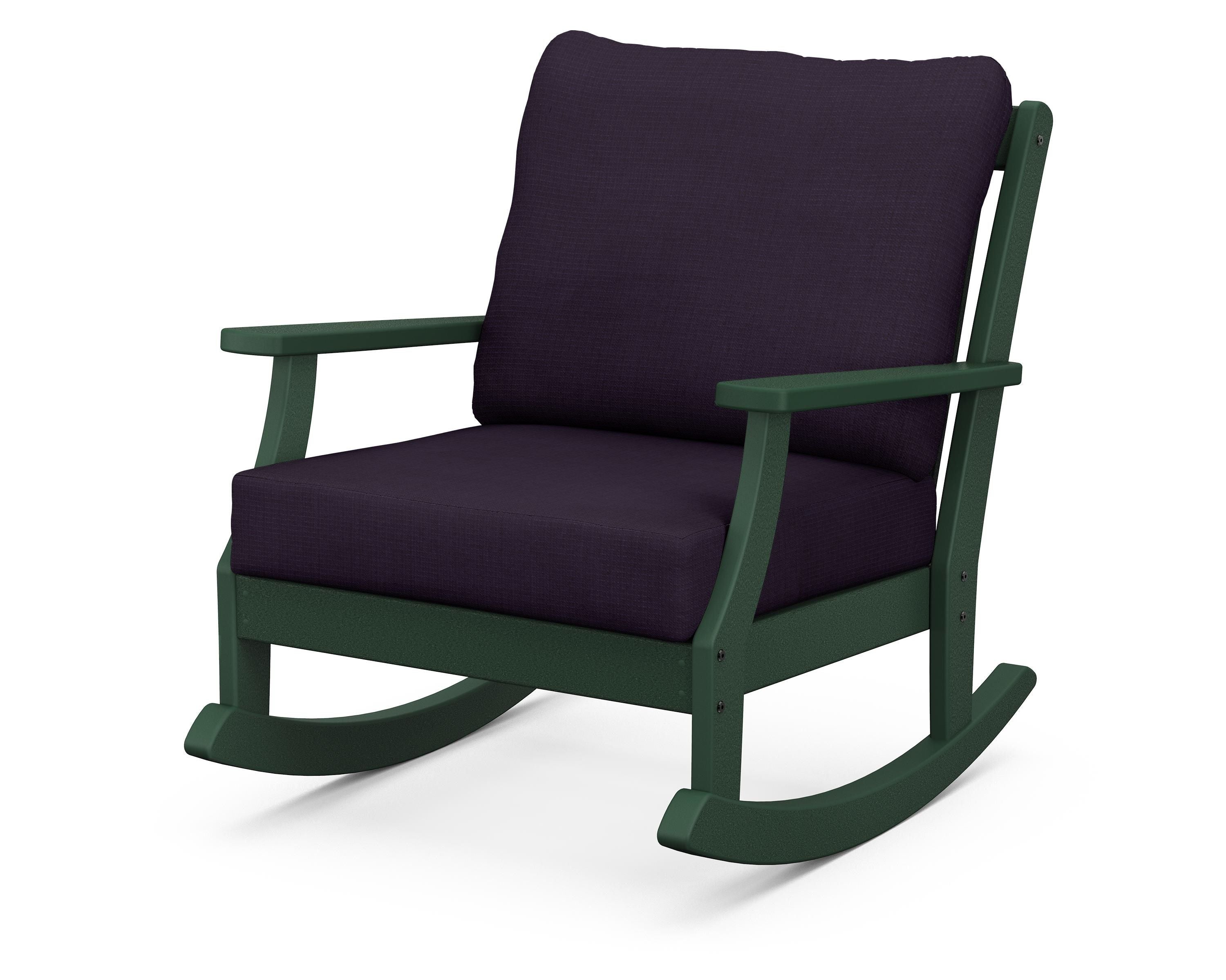 POLYWOOD® Braxton Deep Seating Rocking Chair in Green / Navy Linen