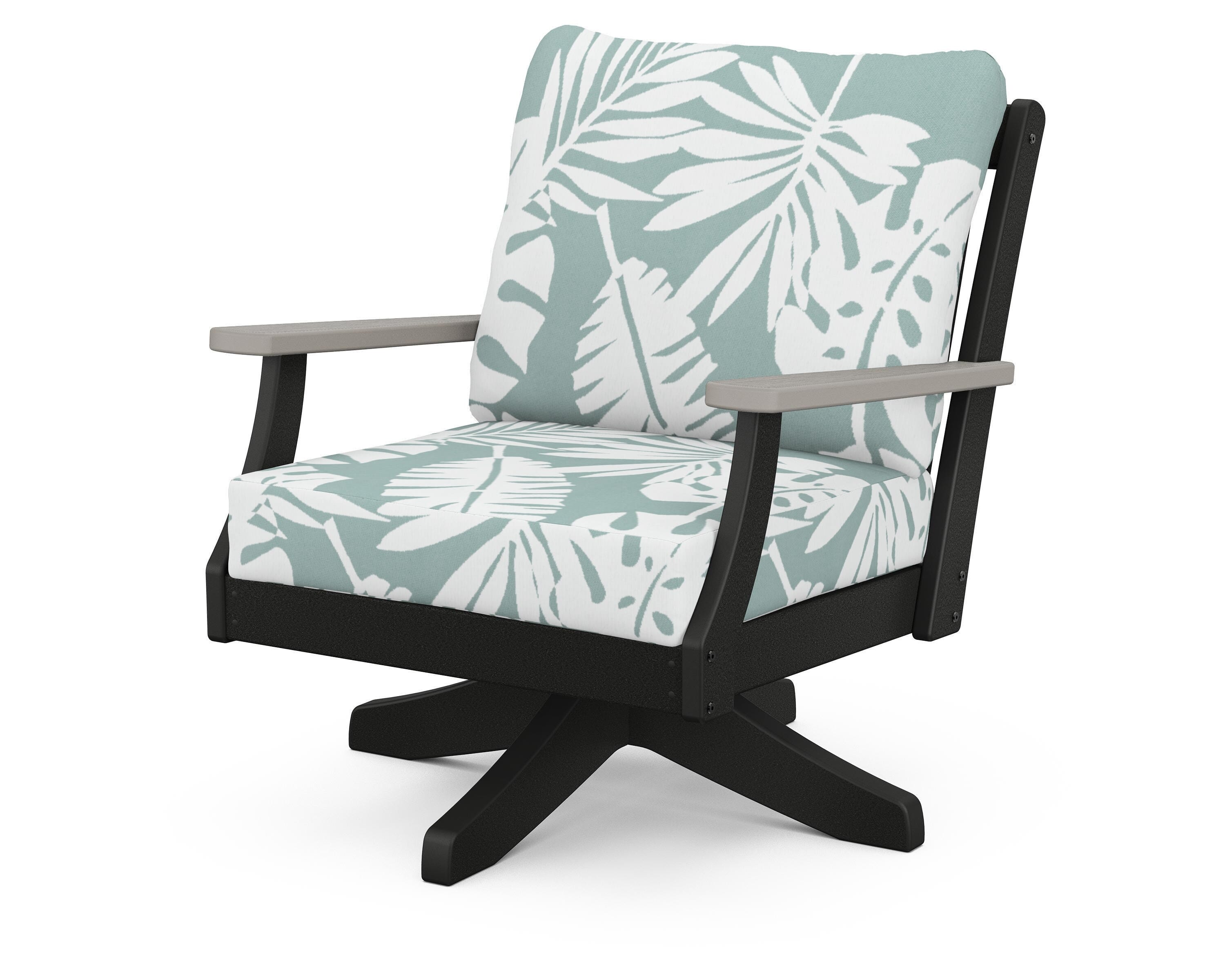 POLYWOOD® Braxton Deep Seating Swivel Chair in Black / Driftwood / Leaf Glacier Spa