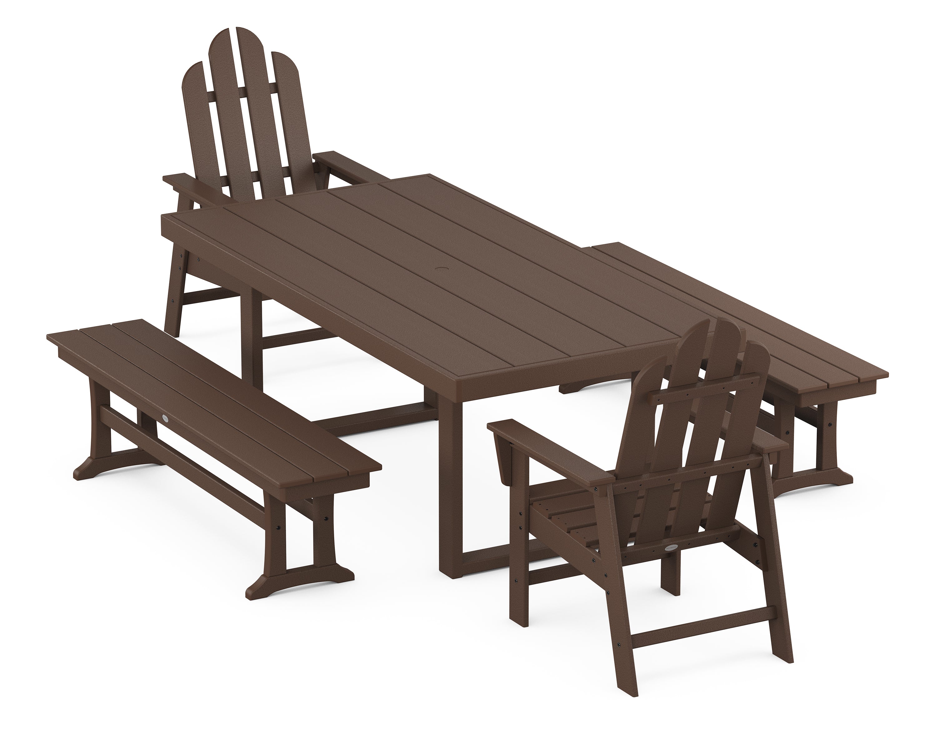 POLYWOOD® Long Island 5-Piece Dining Set with Benches in Mahogany