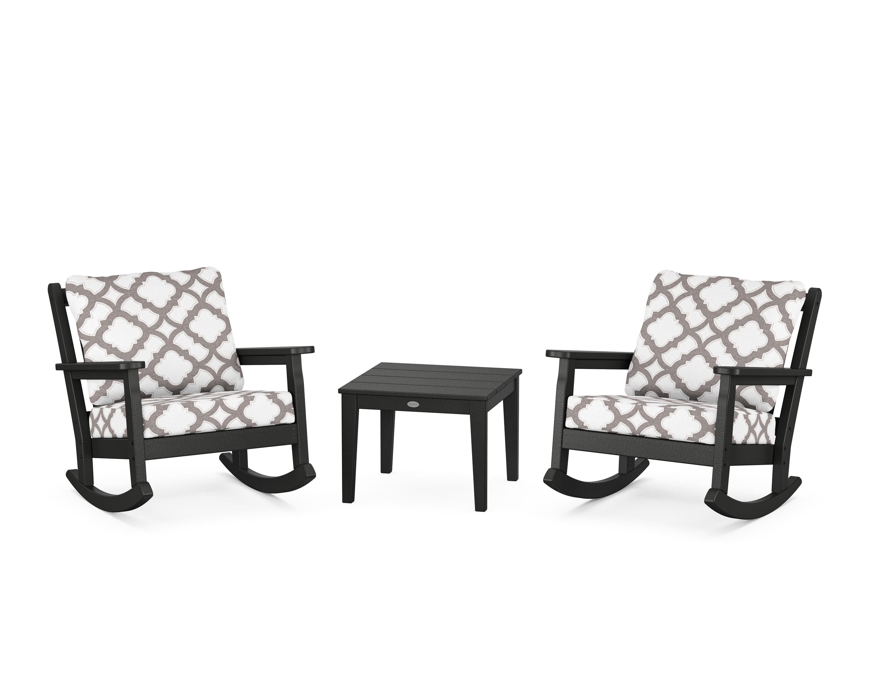 POLYWOOD® Chippendale 3-Piece Deep Seating Rocker Set in Black / Trellis Grey Mist