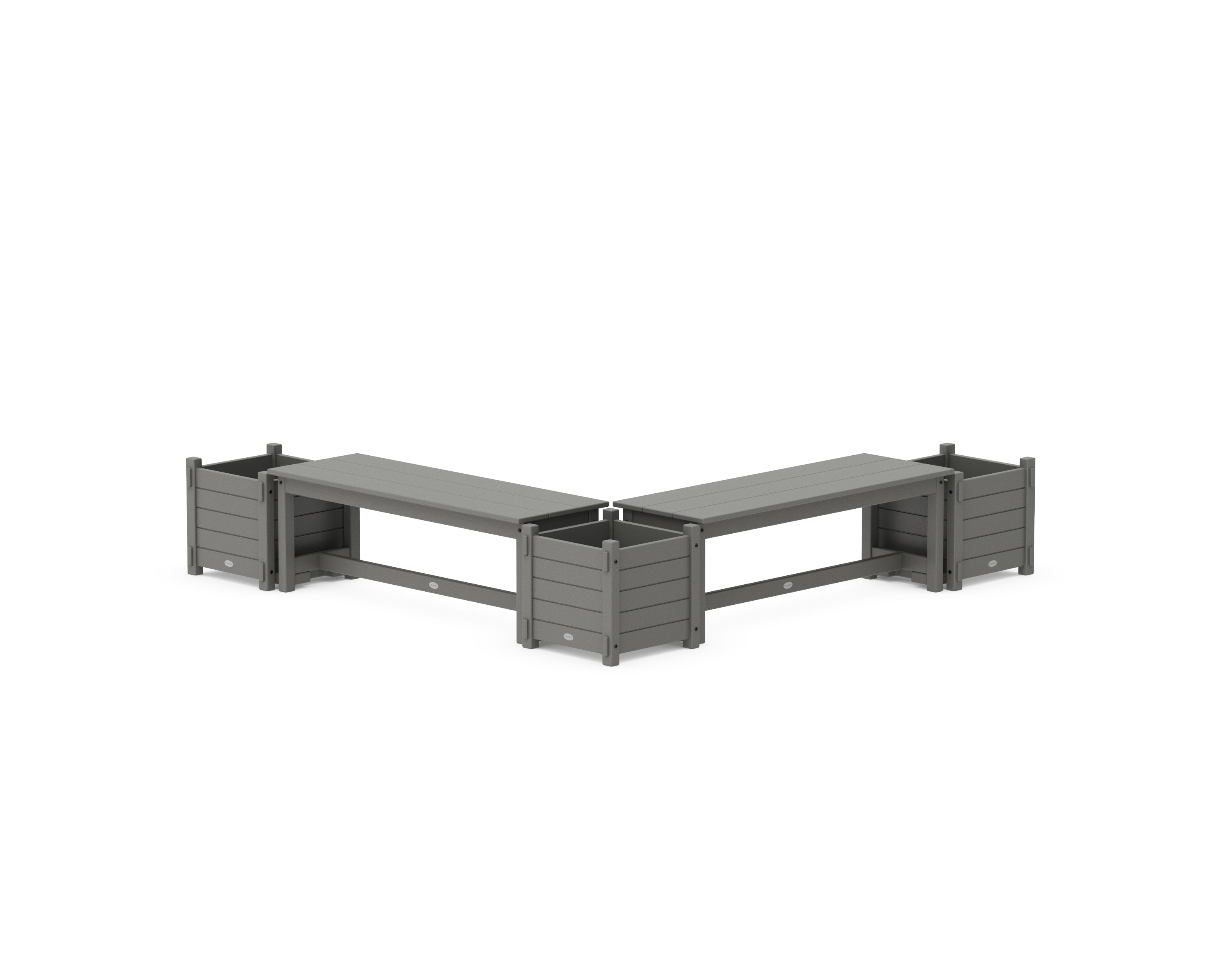 POLYWOOD® 48" Nautical L- Shaped Planter Bench Corner Set in Slate Grey