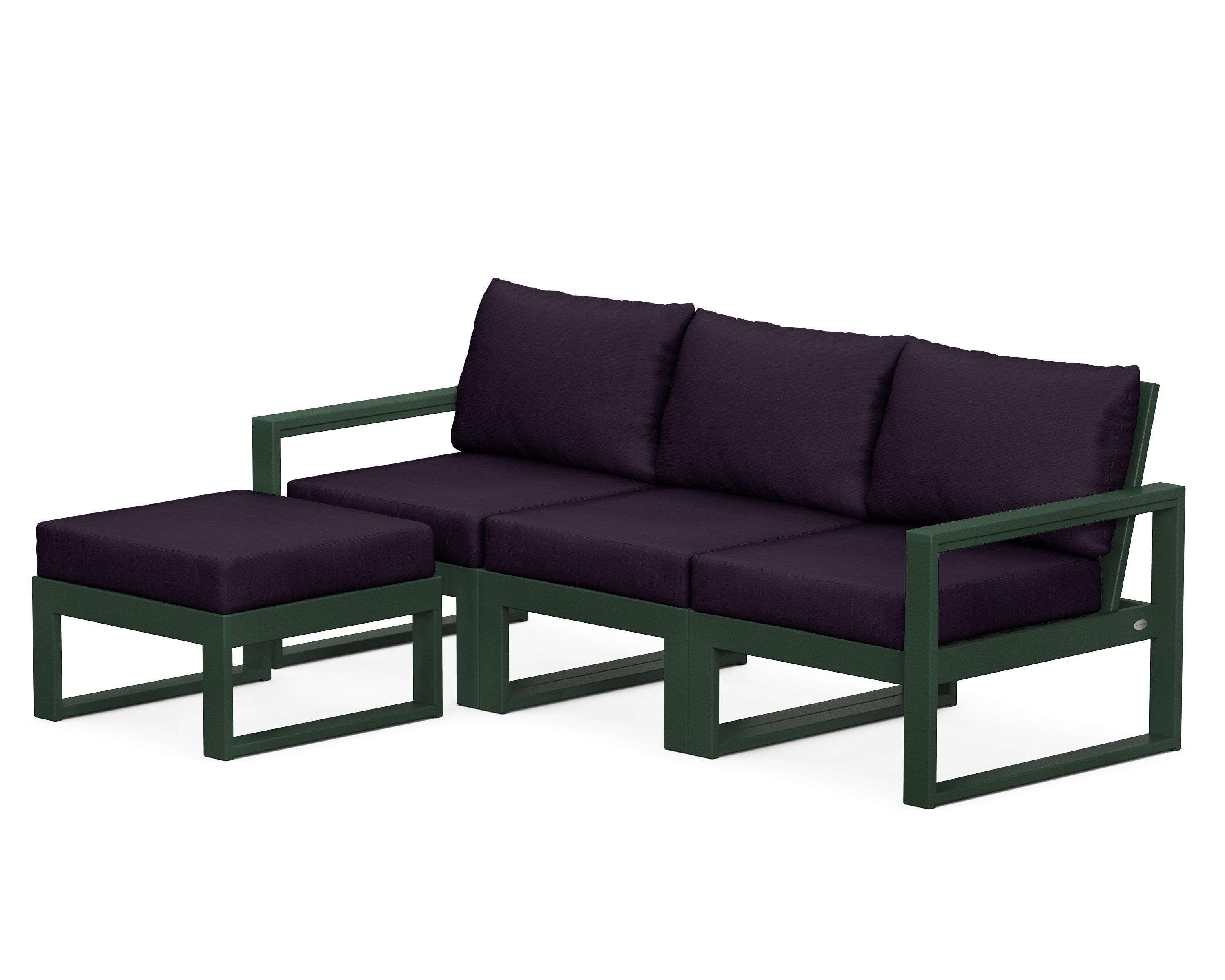 POLYWOOD® EDGE 4-Piece Modular Deep Seating Set with Ottoman in Green / Navy Linen