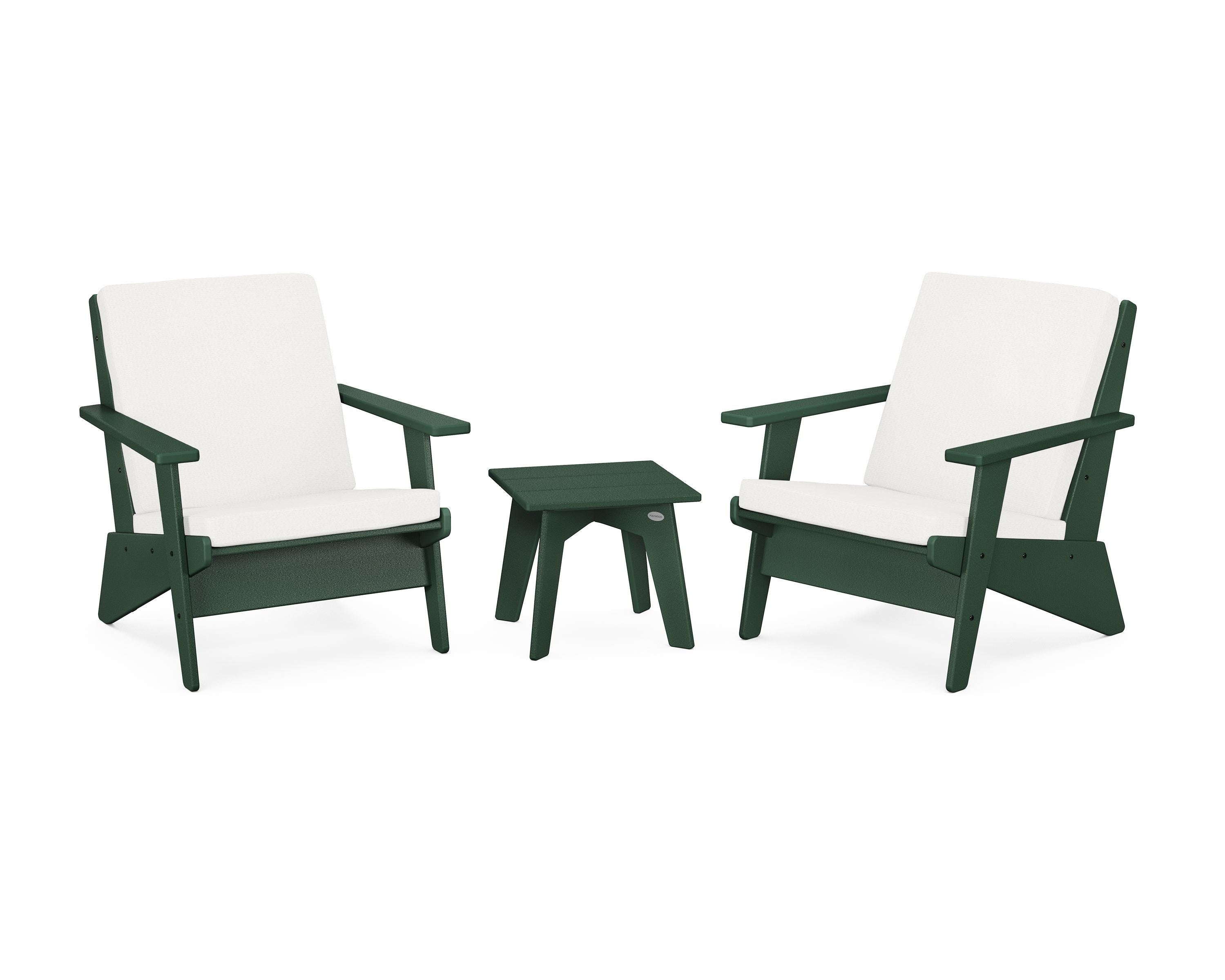 POLYWOOD® Riviera Modern Lounge 3-Piece Set in Green / Natural Linen