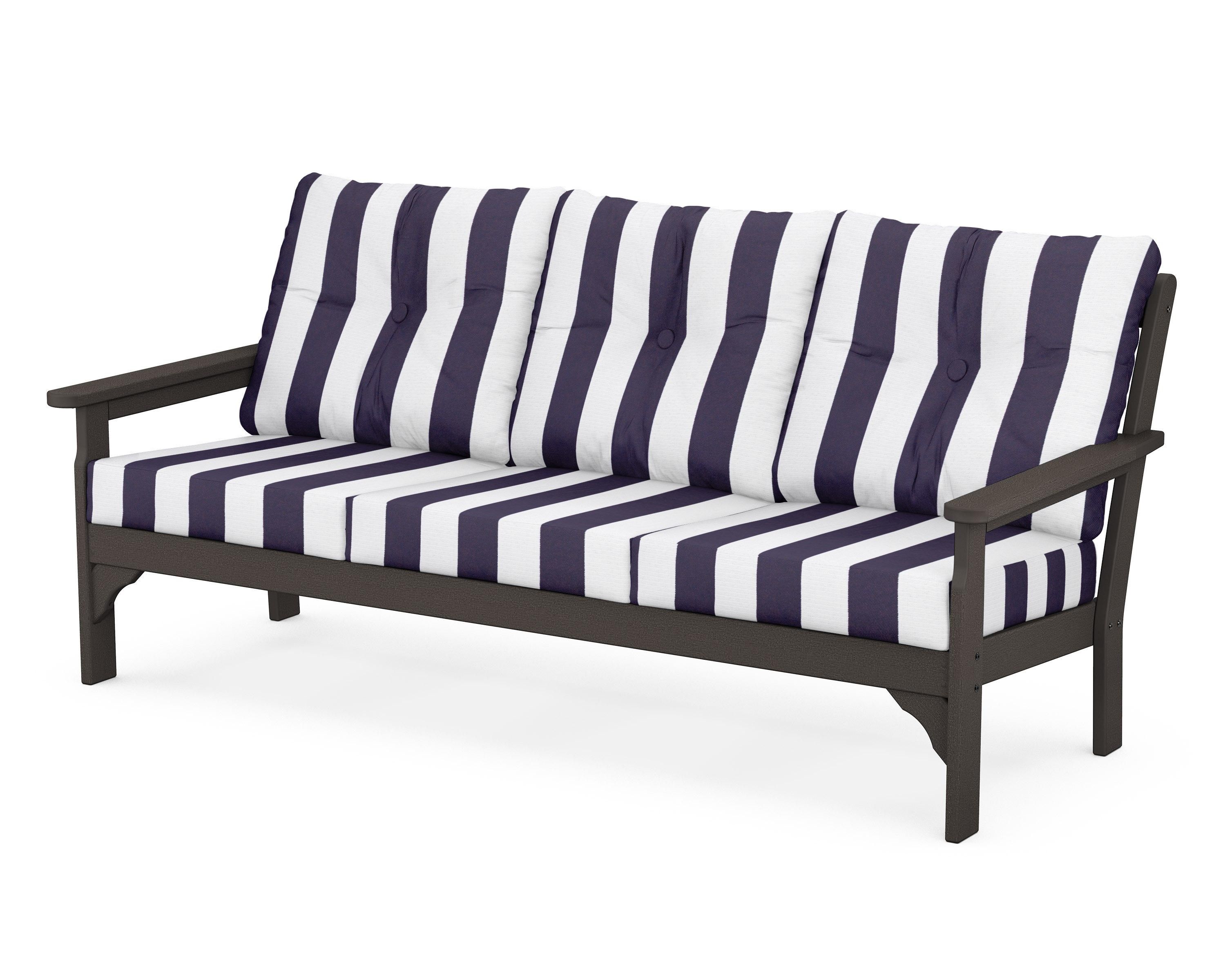 POLYWOOD® Vineyard Deep Seating Sofa in Vintage Coffee / Cabana Stripe Navy