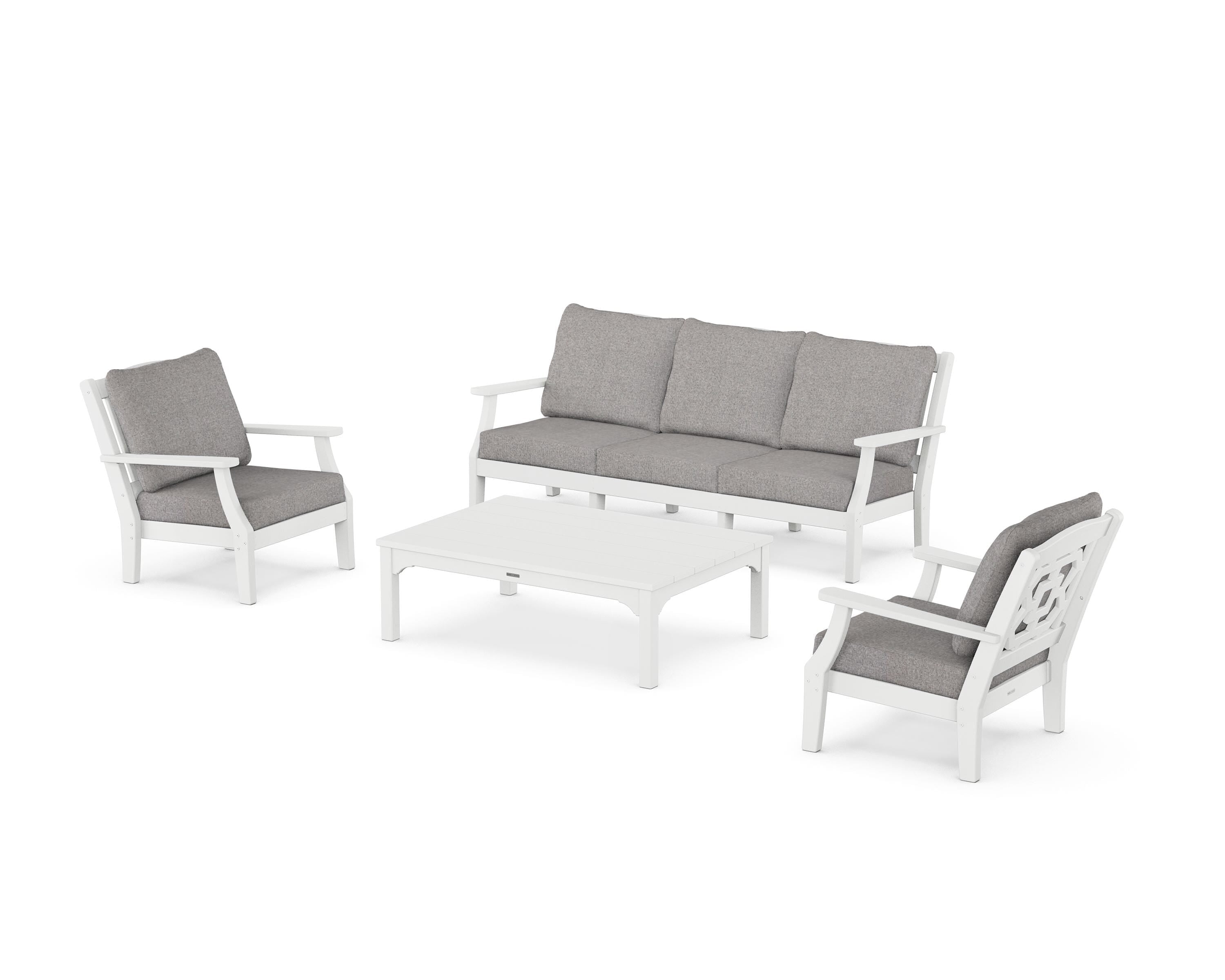 Martha Stewart by POLYWOOD® Chinoiserie 4-Piece Deep Seating Set with Sofa in White / Grey Mist