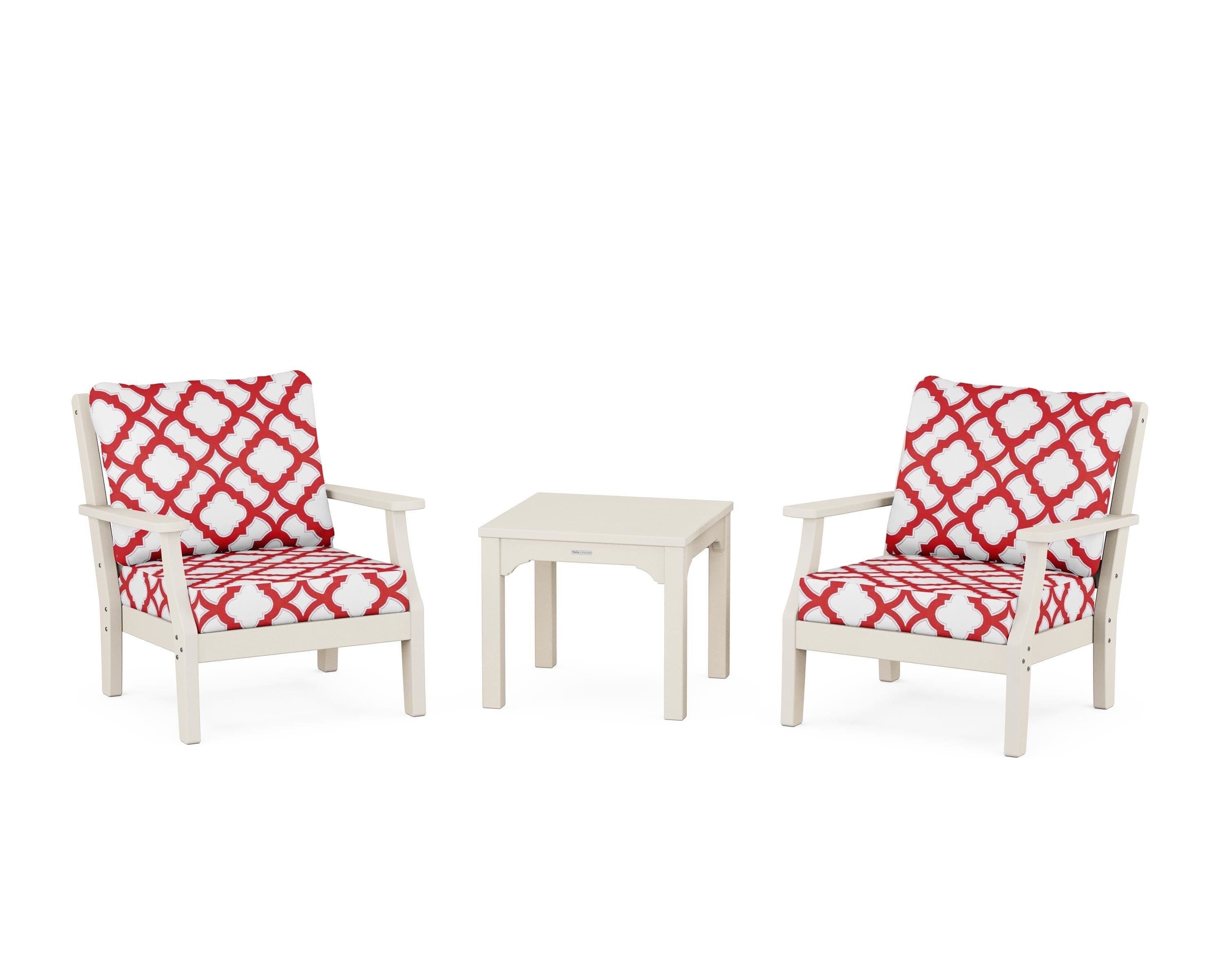 Martha Stewart by POLYWOOD® Chinoiserie 3-Piece Deep Seating Set in Sand / Trellis Crimson