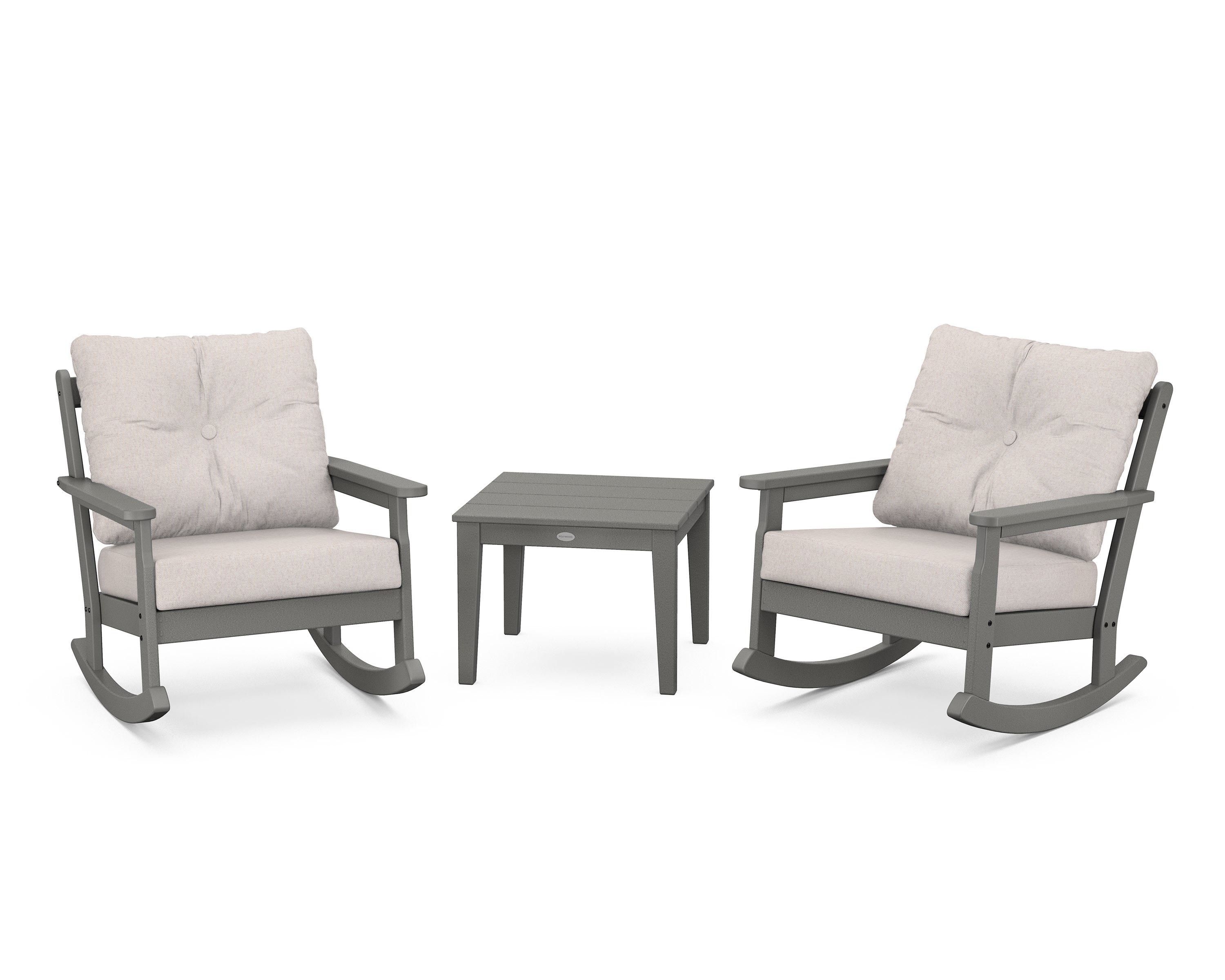 POLYWOOD® Vineyard 3-Piece Deep Seating Rocker Set in Slate Grey / Dune Burlap