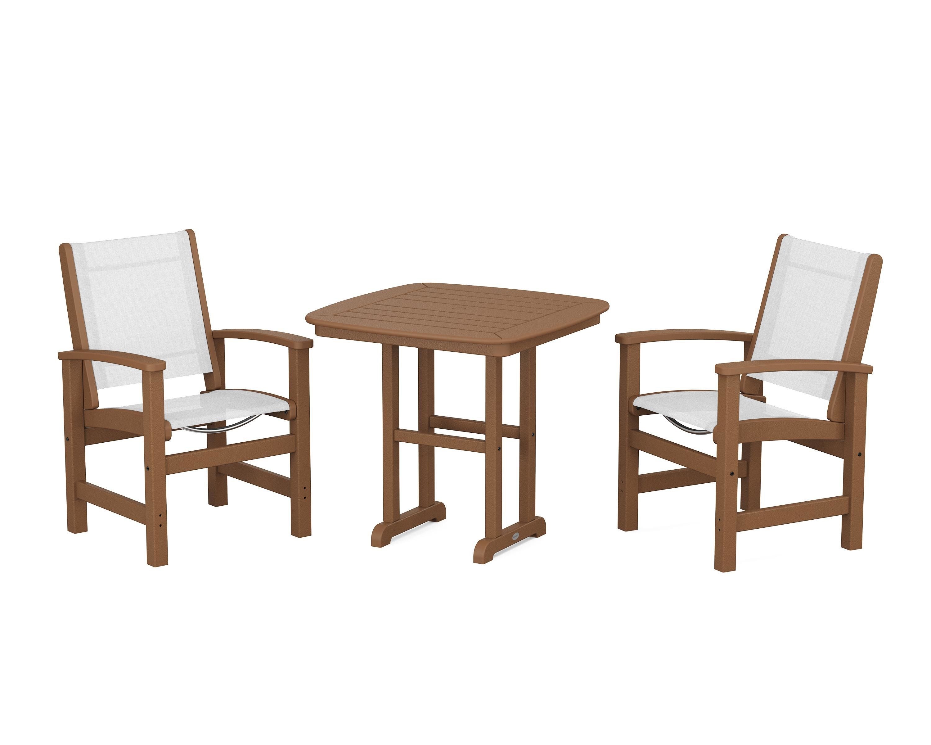 POLYWOOD® Coastal 3-Piece Dining Set in Teak / White Sling