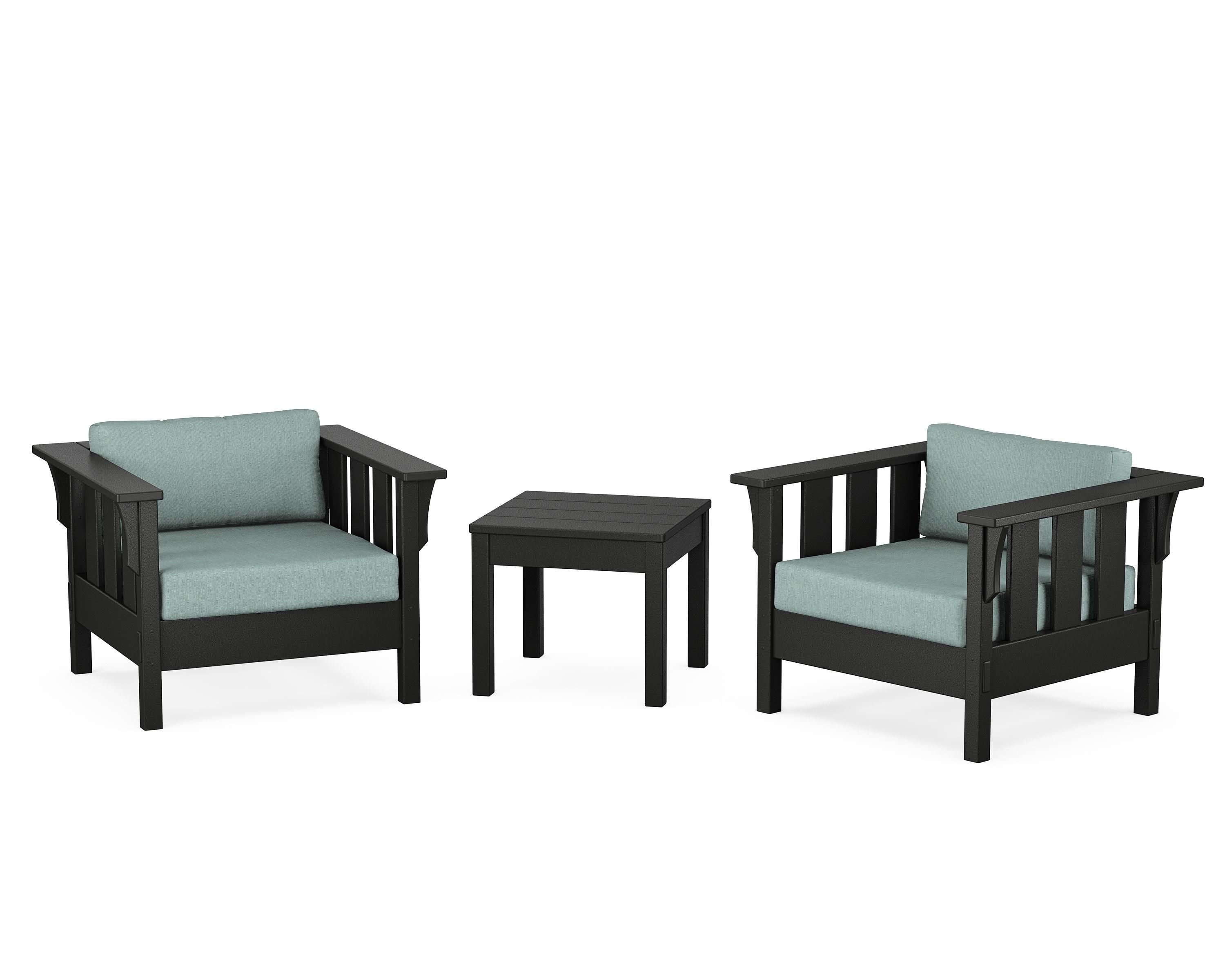 Martha Stewart by POLYWOOD® Acadia 3-Piece Deep Seating Set in Black / Glacier Spa