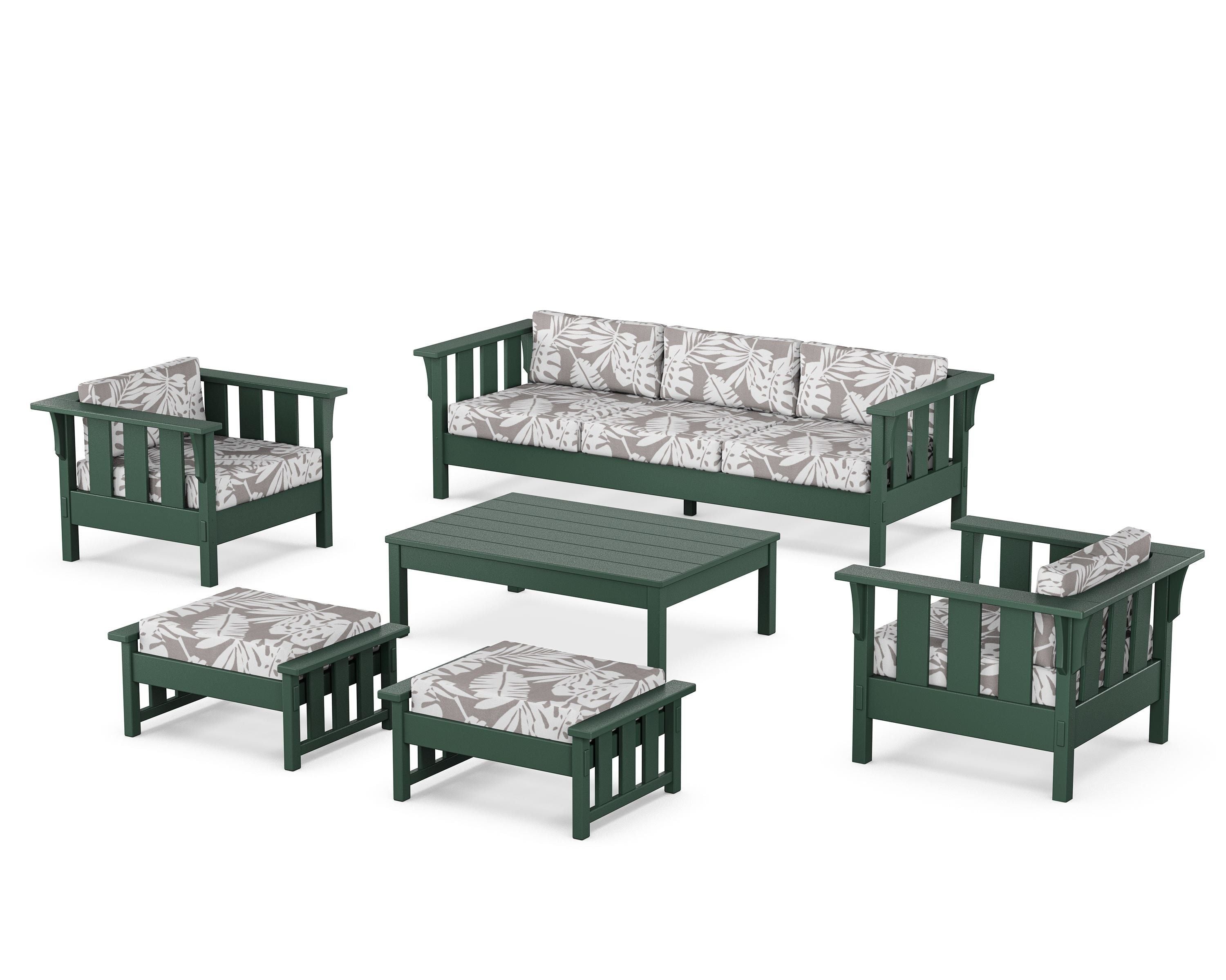Martha Stewart by POLYWOOD® Acadia 6-Piece Lounge Sofa Set in Green / Leaf Grey Mist