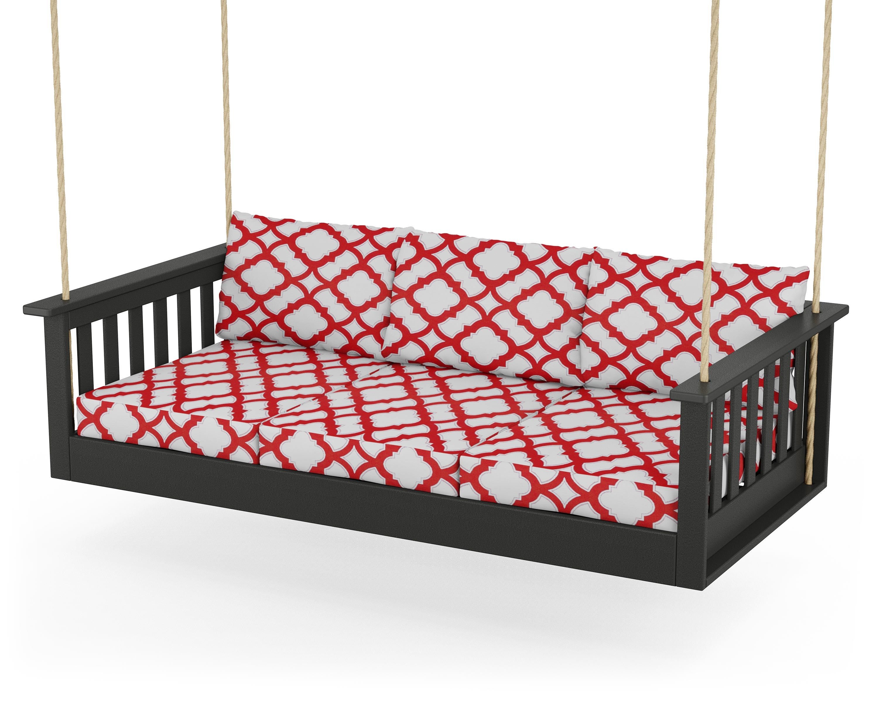 POLYWOOD® Vineyard Daybed Swing in Black / Trellis Crimson