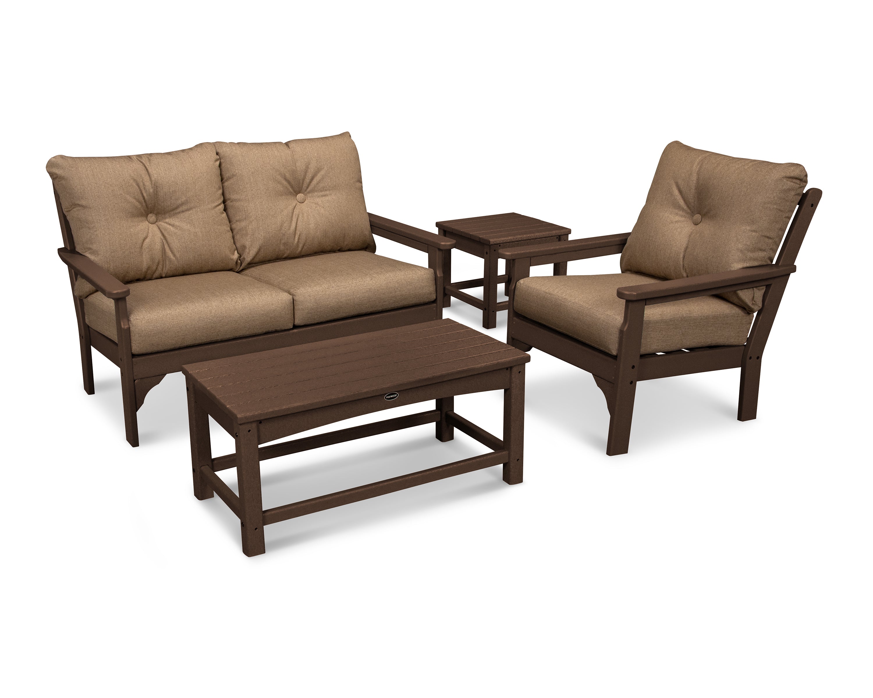 POLYWOOD® Vineyard 4 Piece Deep Seating Set in Mahogany / Sesame