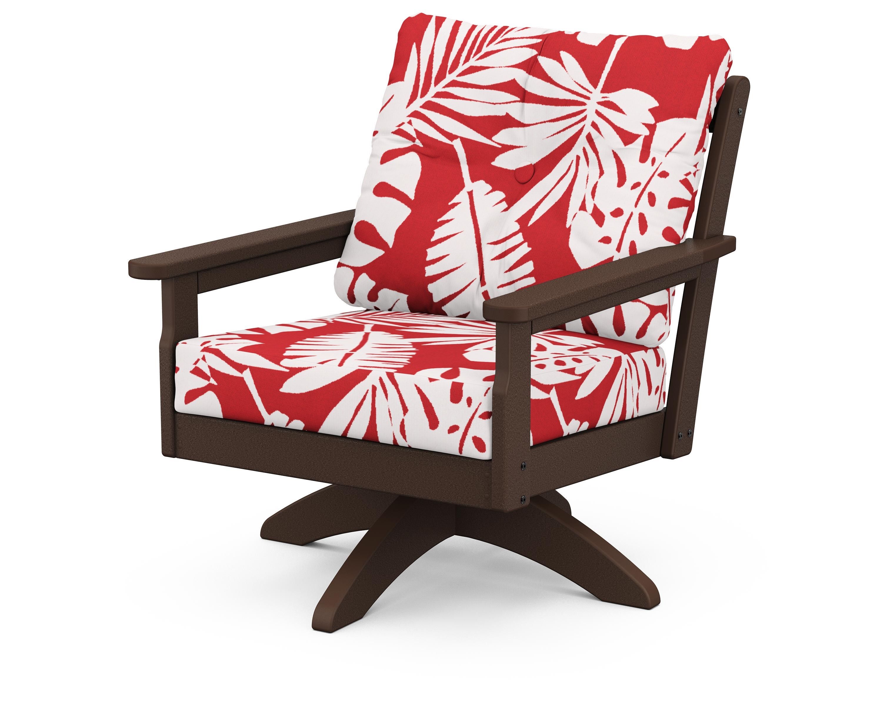 POLYWOOD® Vineyard Deep Seating Swivel Chair in Mahogany / Leaf Crimson
