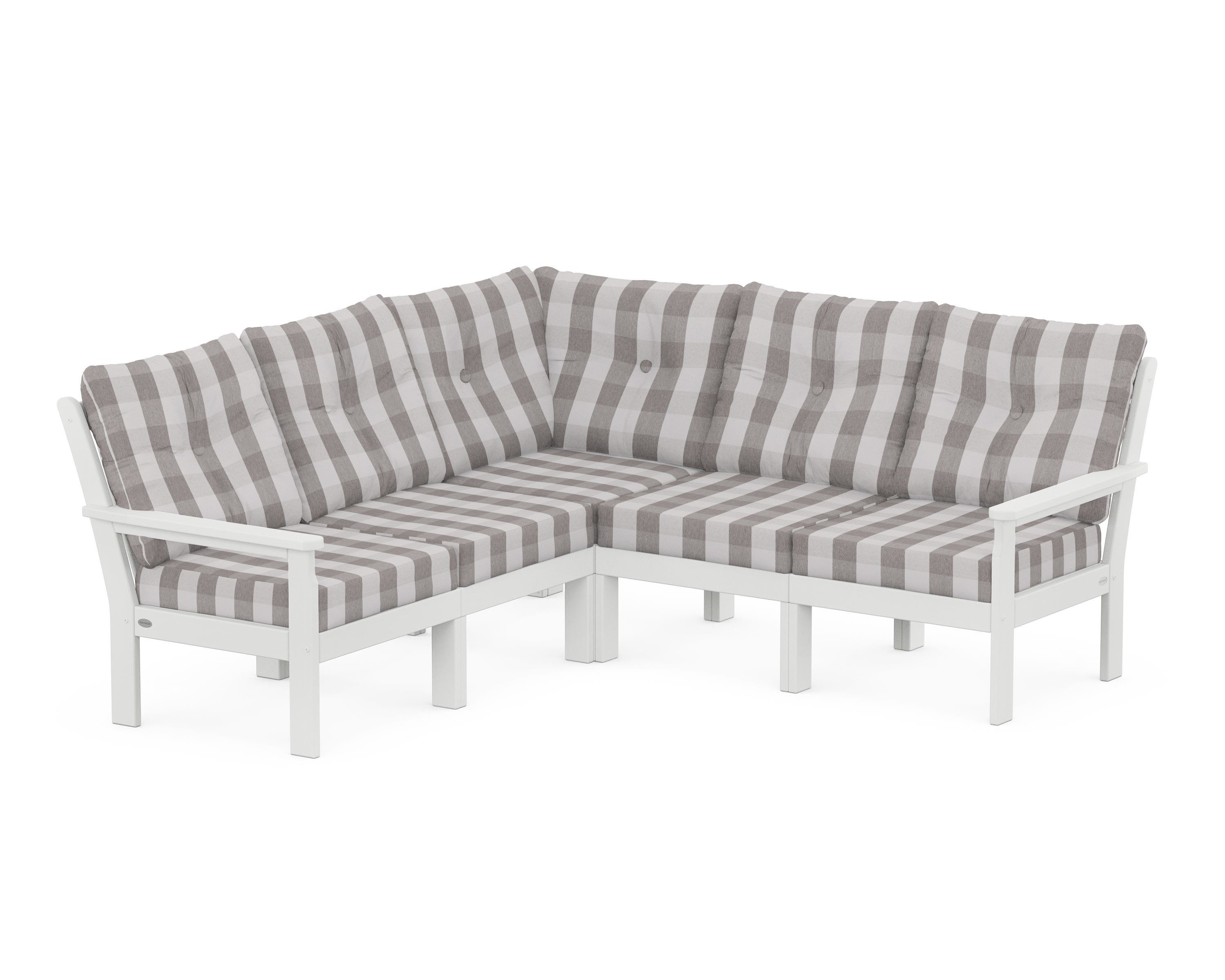 POLYWOOD® Vineyard 5-Piece Sectional in White / Buffalo Plaid Grey Mist