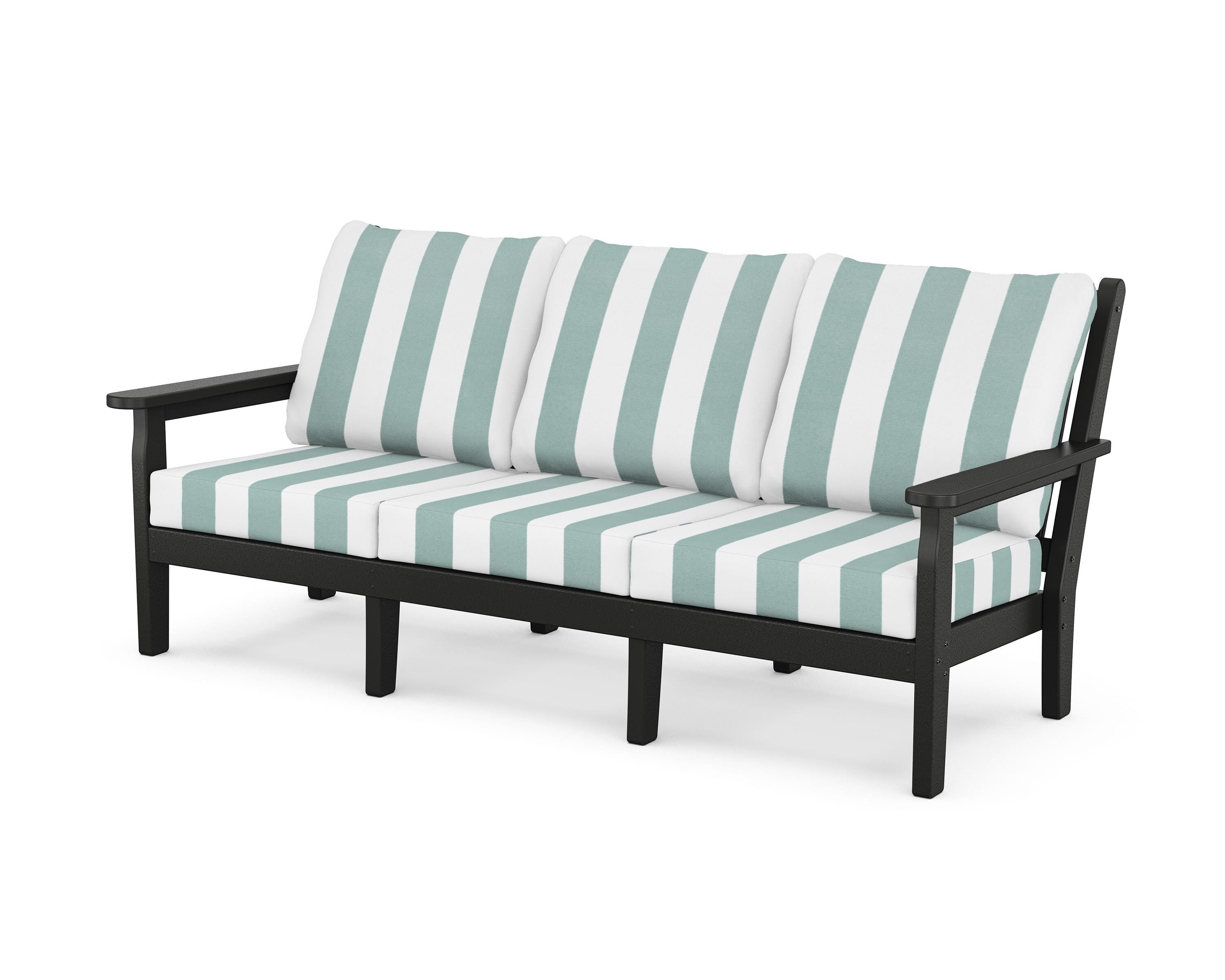 POLYWOOD® Chippendale Deep Seating Sofa in Black / Cabana Stripe Glacier Spa