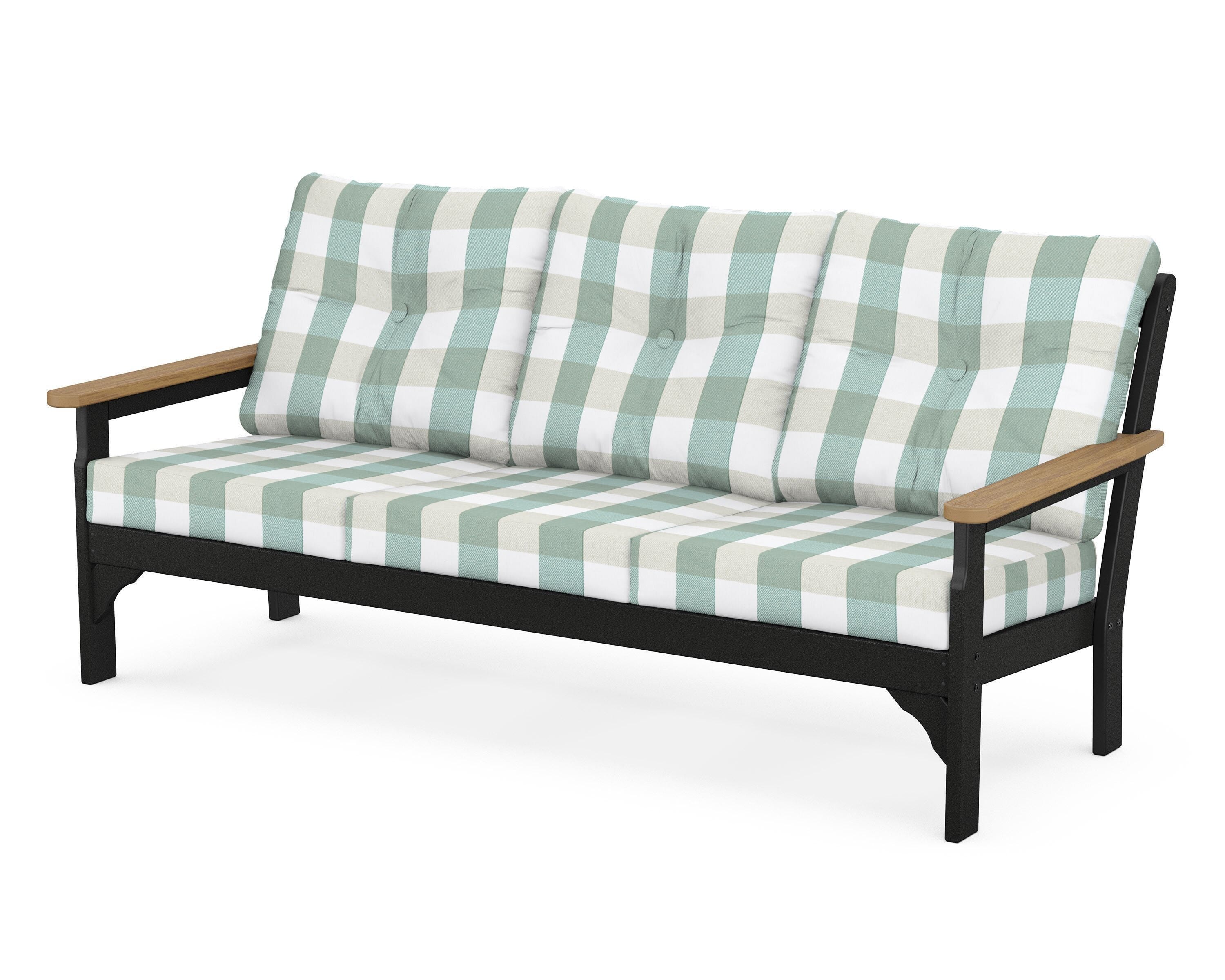 POLYWOOD® Vineyard Deep Seating Sofa in Black / Natural / Buffalo Plaid Glacier Spa