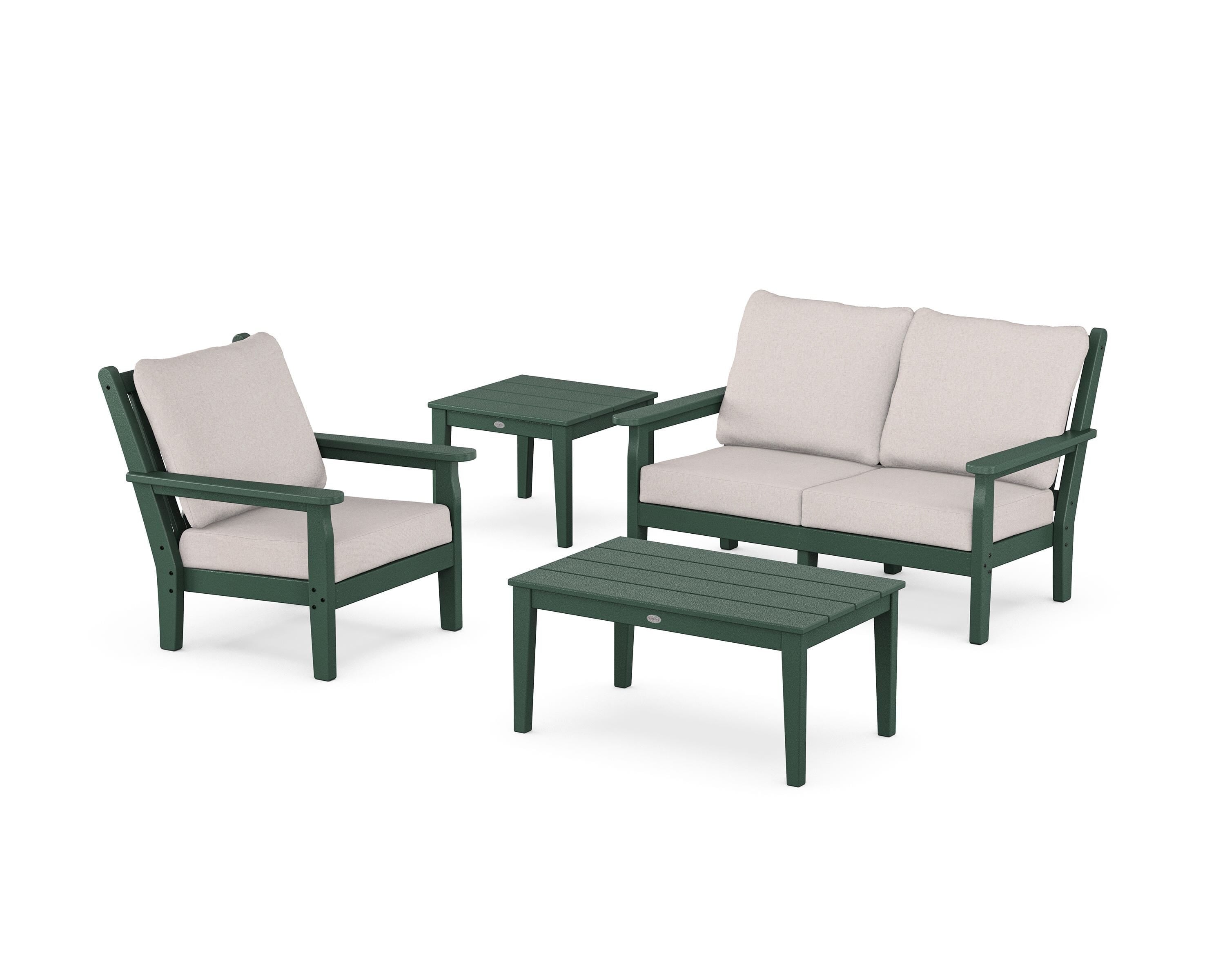 POLYWOOD® Chippendale 4-Piece Deep Seating Set in Green / Dune Burlap
