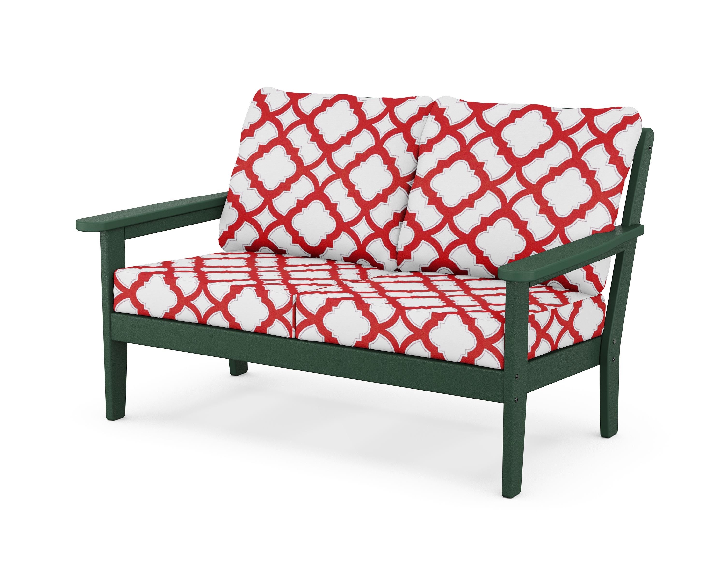 Country Living Cottage Deep Seating Loveseat in Green / Trellis Crimson