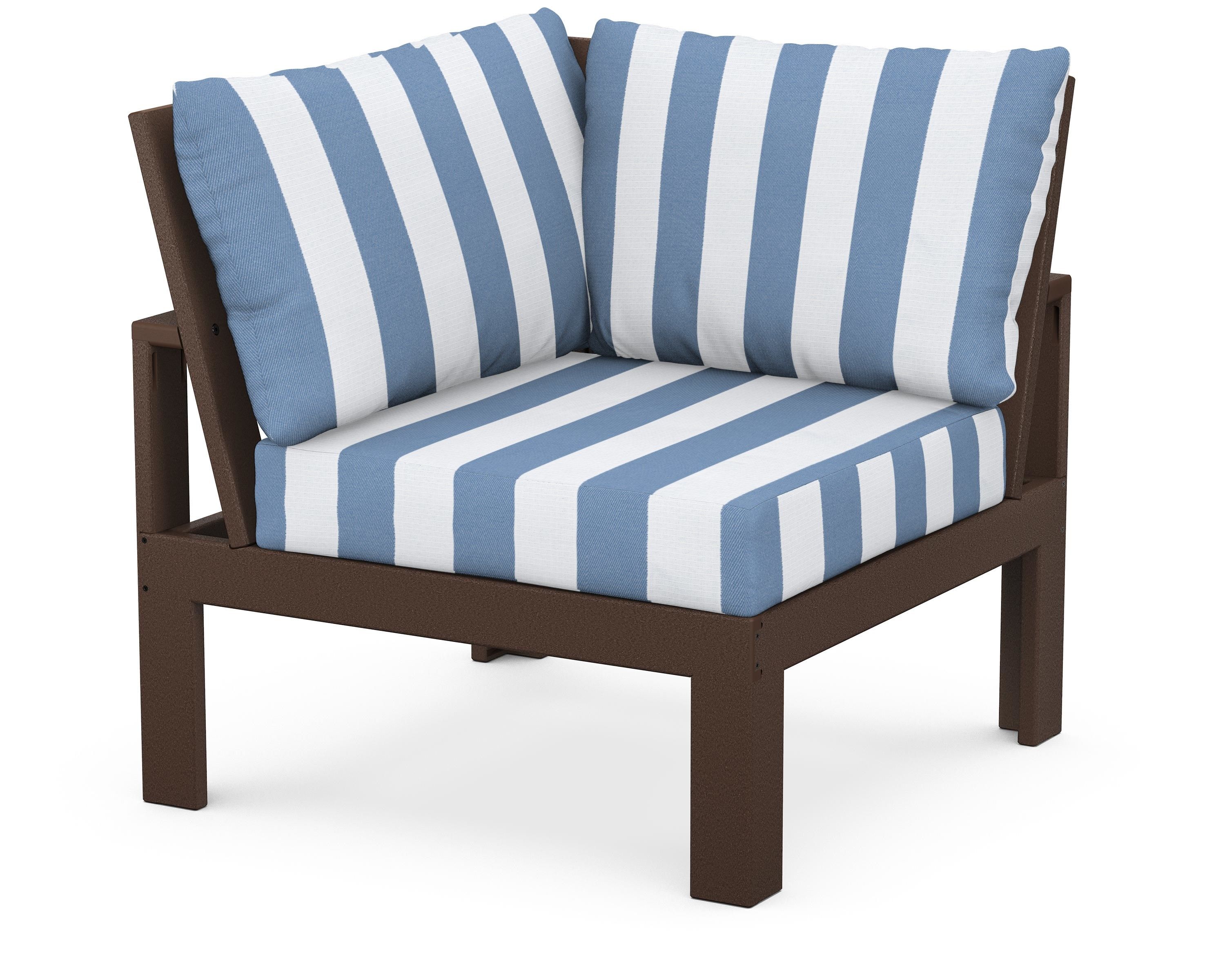 Unbranded Modular Corner Chair in Mahogany / Cabana Stripe Sky Blue