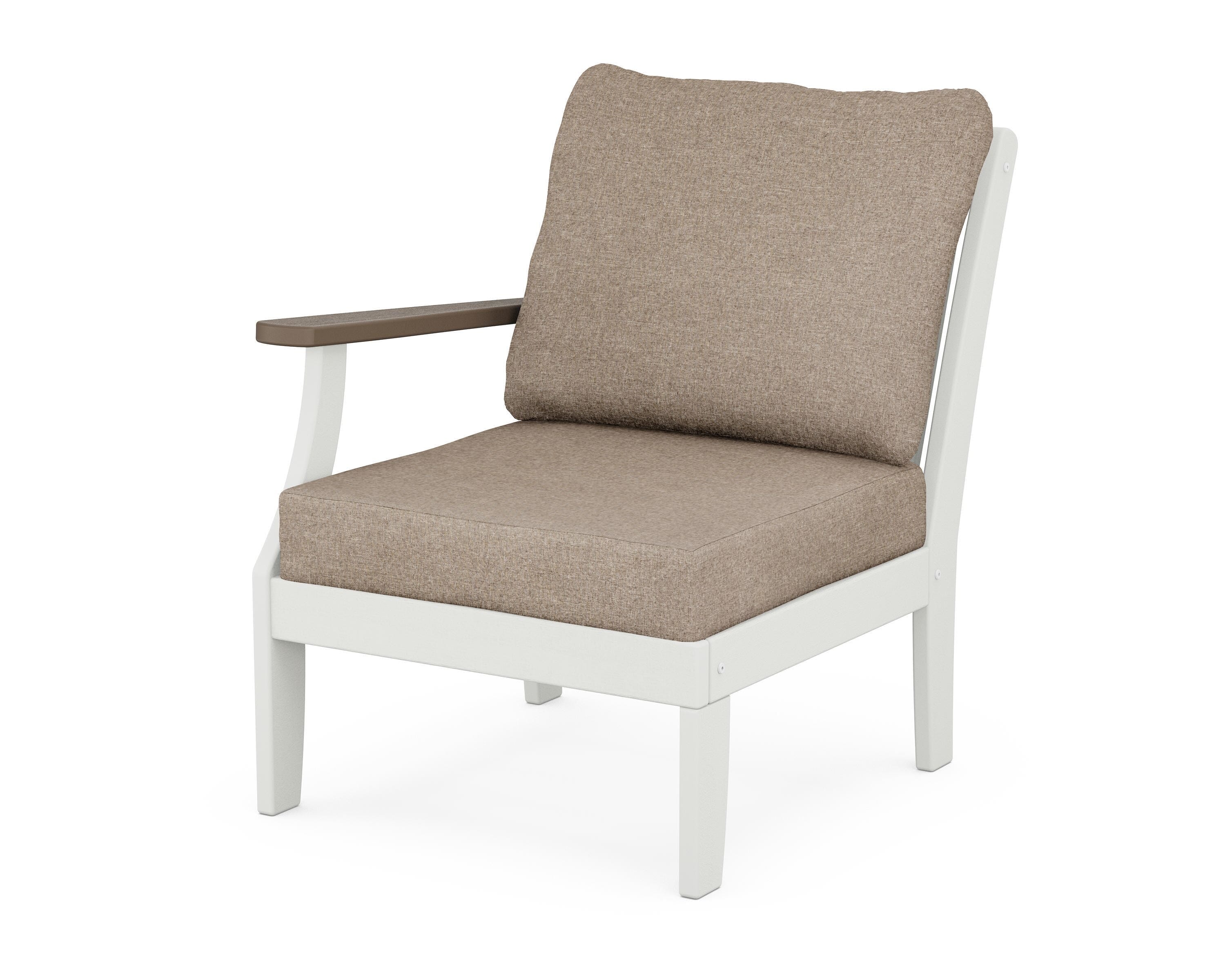 POLYWOOD® Braxton Modular Left Arm Chair in White / Kona / Spiced Burlap