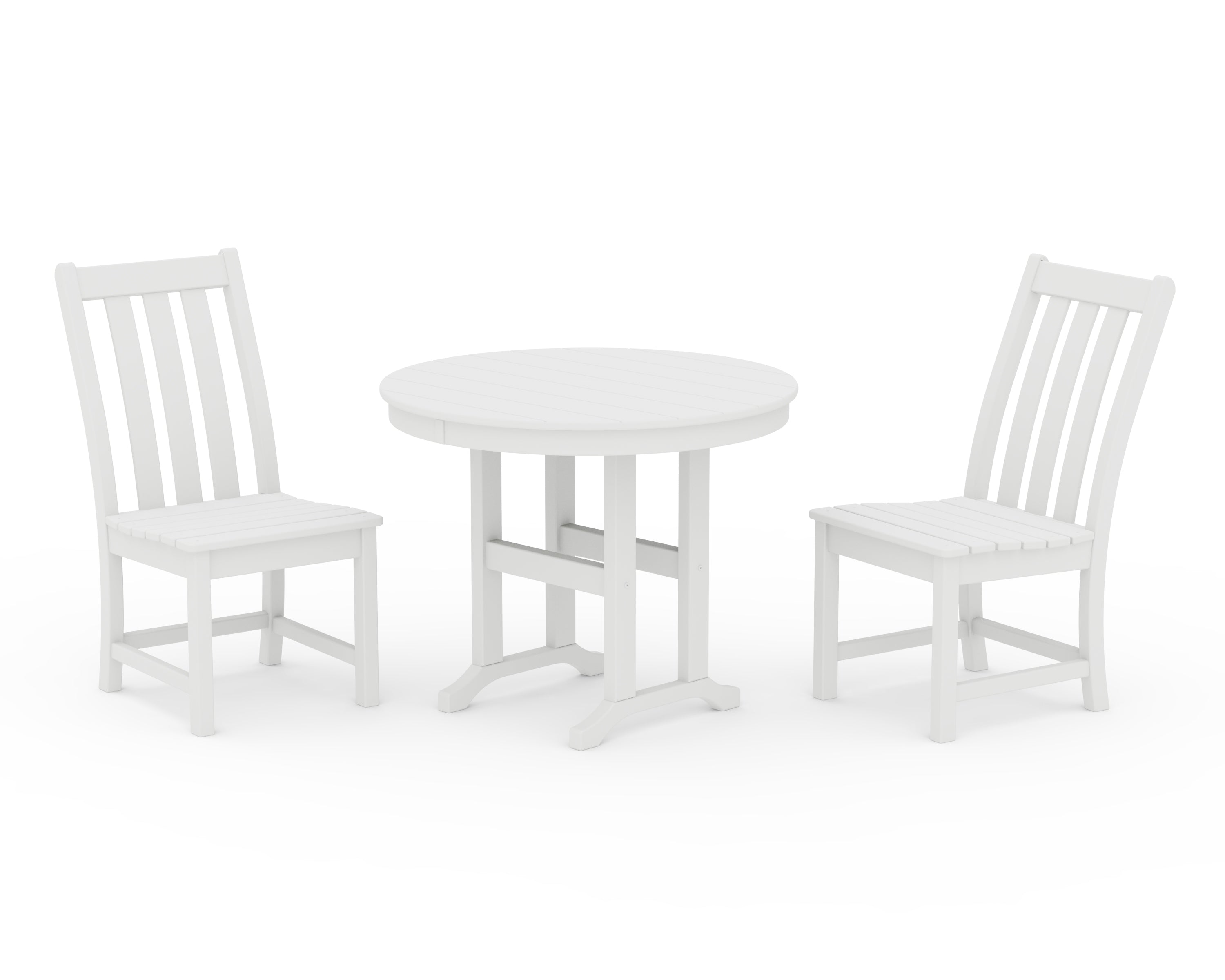 POLYWOOD® Vineyard Side Chair 3-Piece Round Dining Set in White