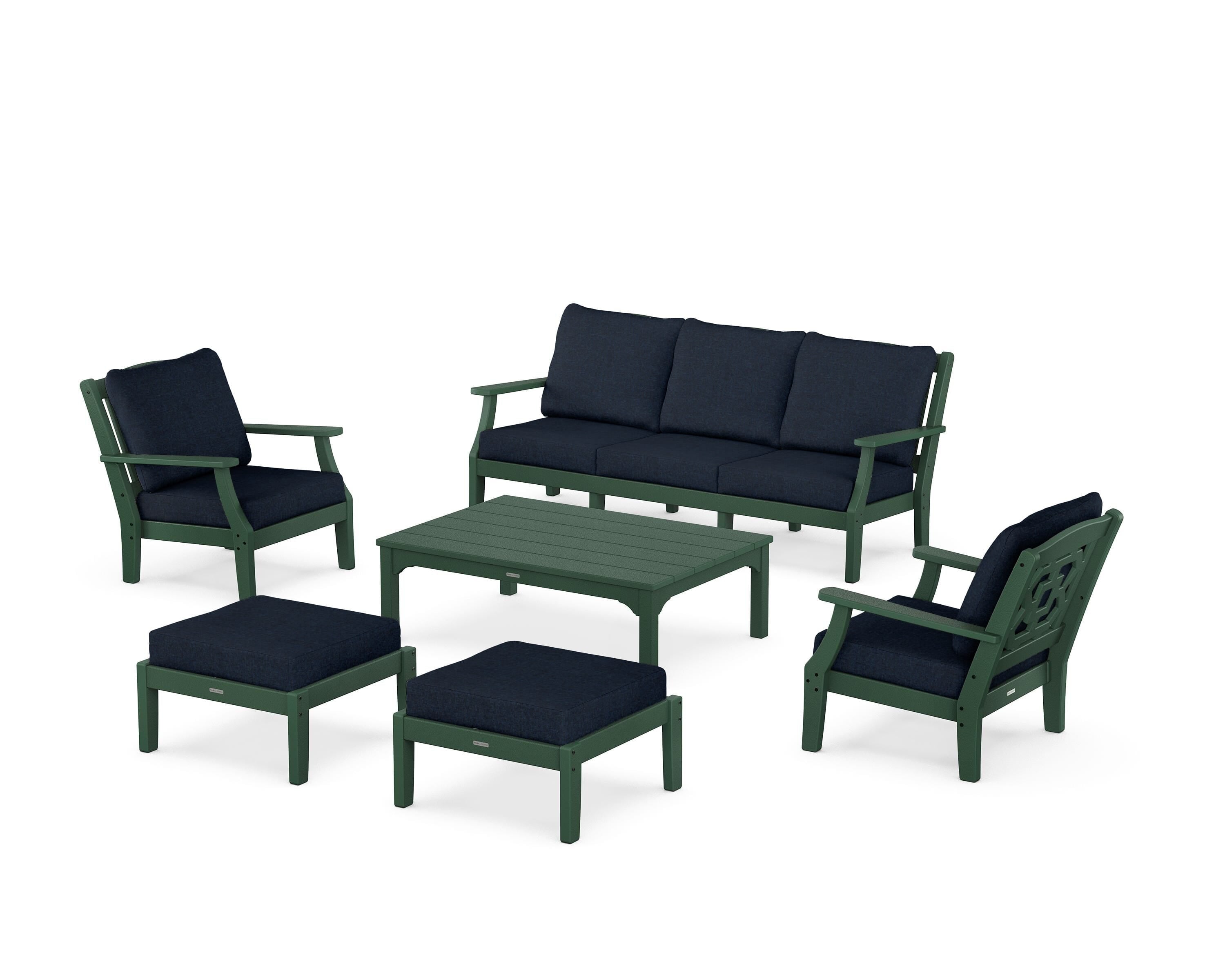 Martha Stewart by POLYWOOD® Chinoiserie 6-Piece Lounge Sofa Set in Green / Marine Indigo