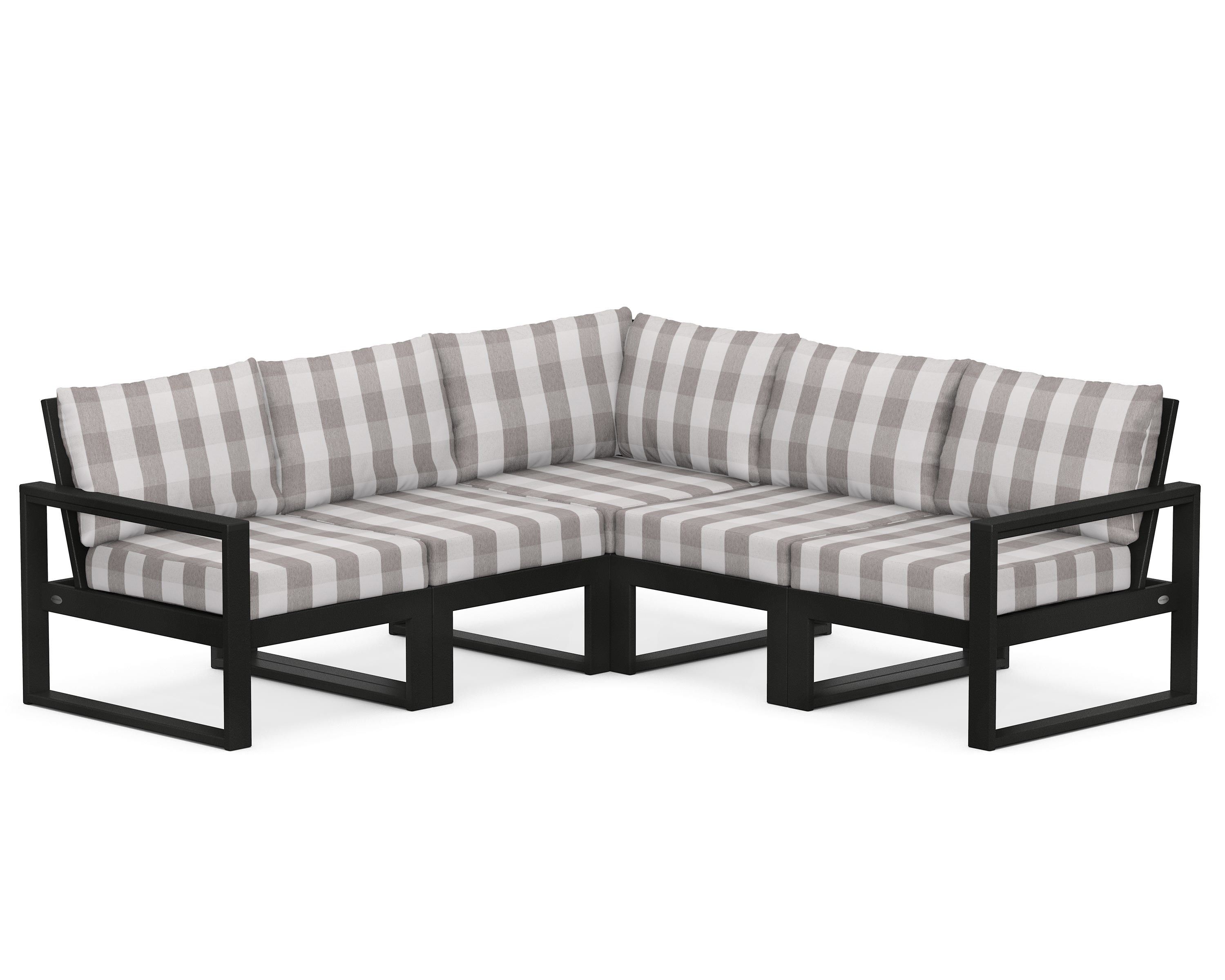 POLYWOOD® EDGE 5-Piece Modular Deep Seating Set in Black / Buffalo Plaid Grey Mist