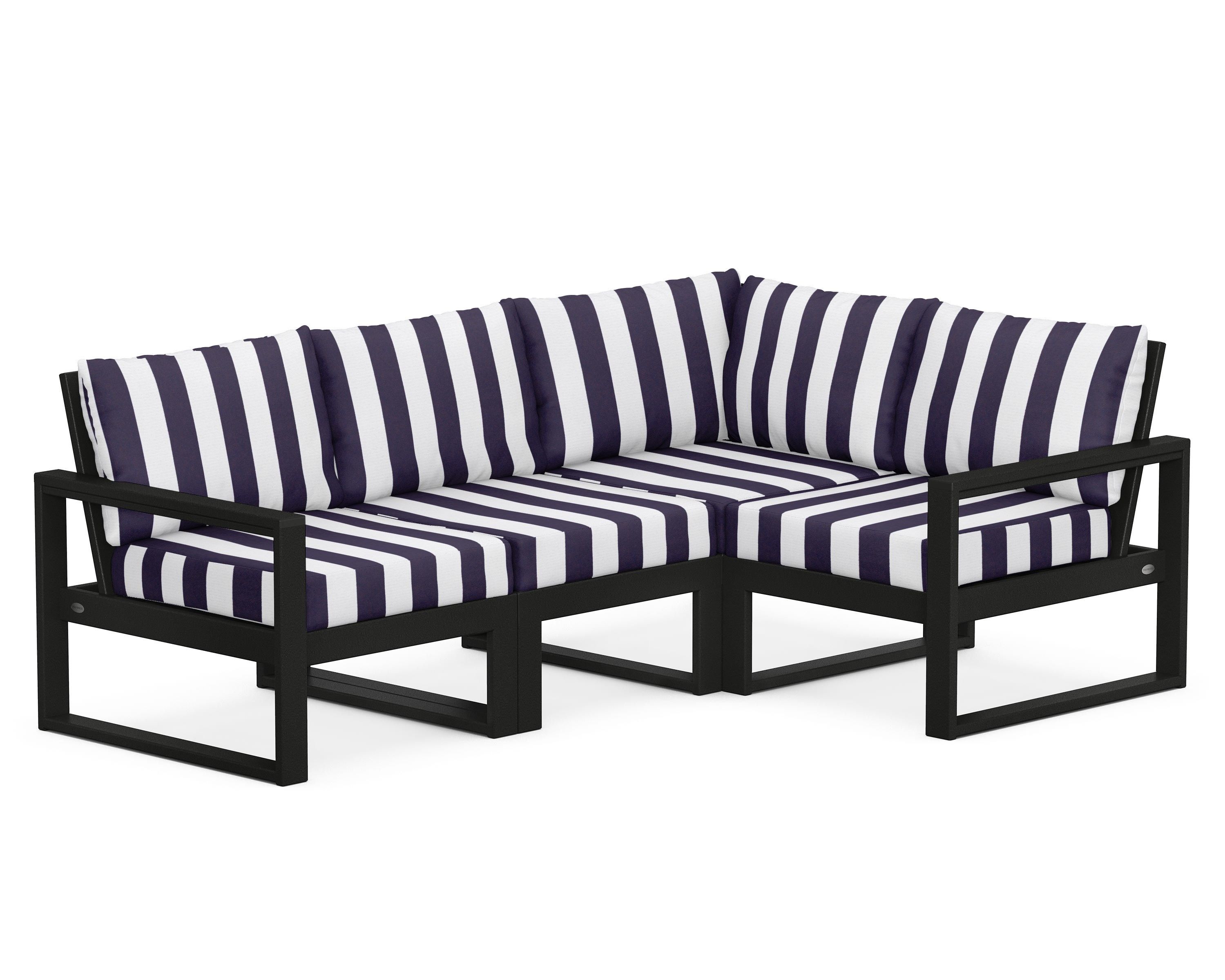 POLYWOOD® EDGE 4-Piece Modular Deep Seating Set in Black / Cabana Stripe Navy