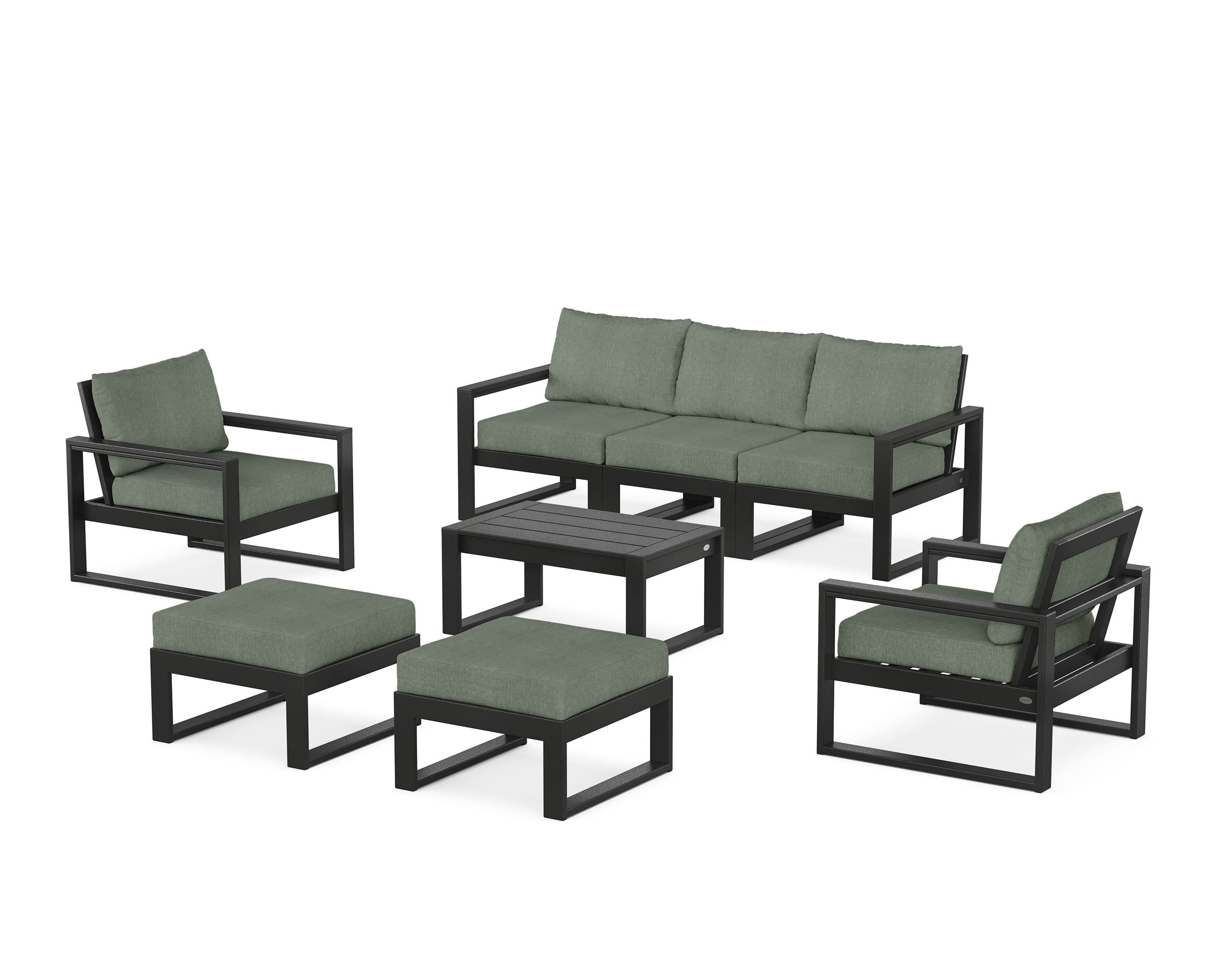 POLYWOOD® EDGE Sectional 8-Piece Lounge Sofa Set in Black / Cast Sage