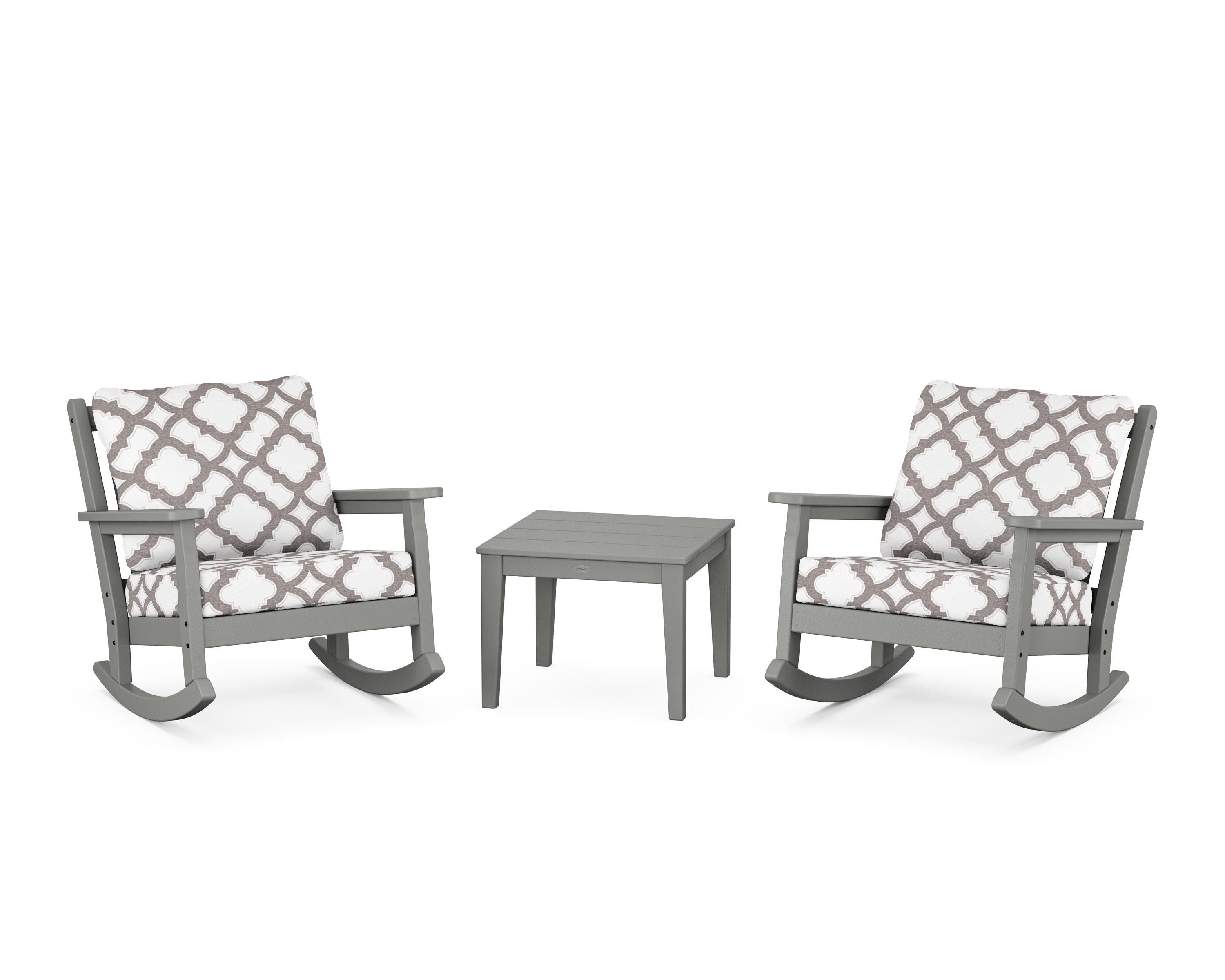 POLYWOOD® Chippendale 3-Piece Deep Seating Rocker Set in Slate Grey / Trellis Grey Mist