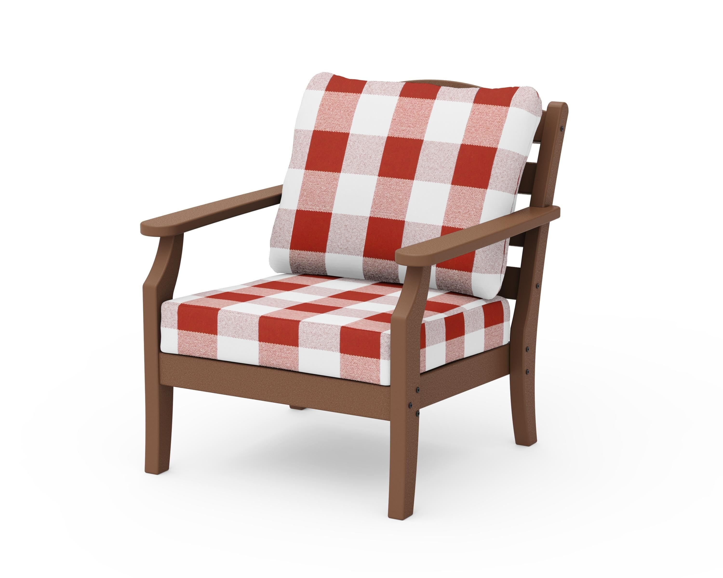 Draper James™ by POLYWOOD® Savannah Deep Seating Chair in Teak / Buffalo Plaid Crimson