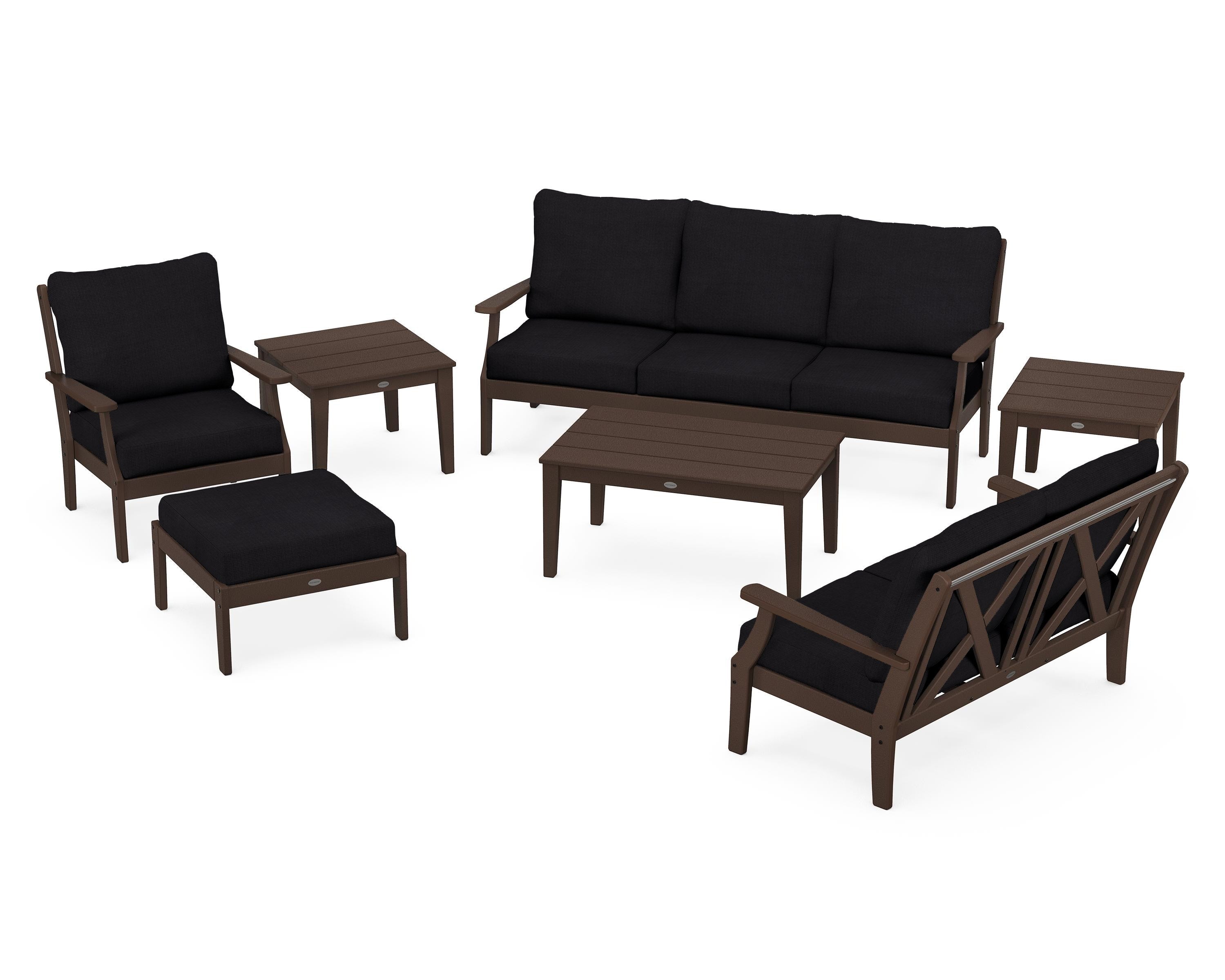 POLYWOOD® Braxton 7-Piece Deep Seating Set in Mahogany / Midnight Linen