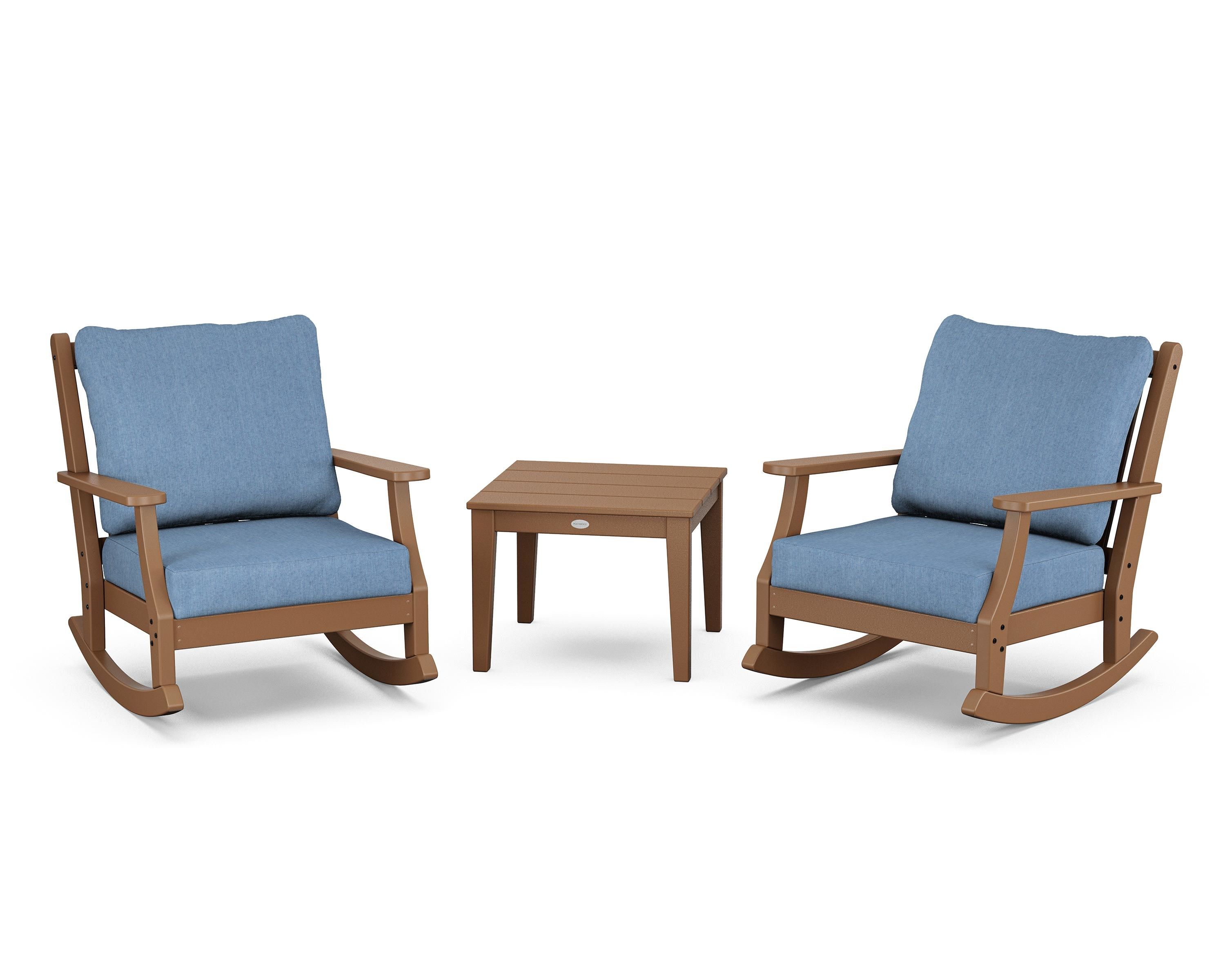 Country Living Wovendale 3-Piece Deep Seating Rocker Set in Teak / Sky Blue