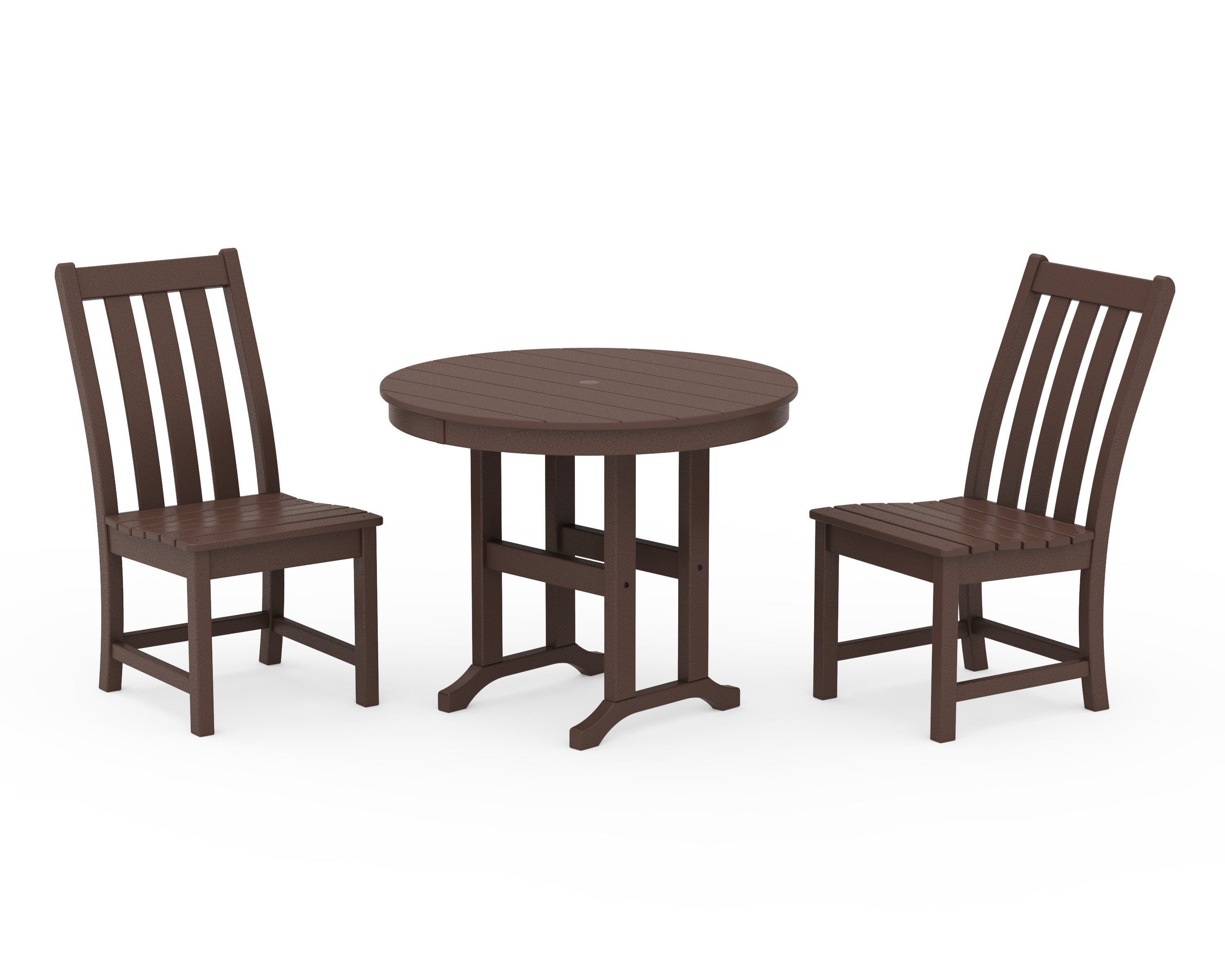 POLYWOOD® Vineyard Side Chair 3-Piece Round Dining Set in Mahogany