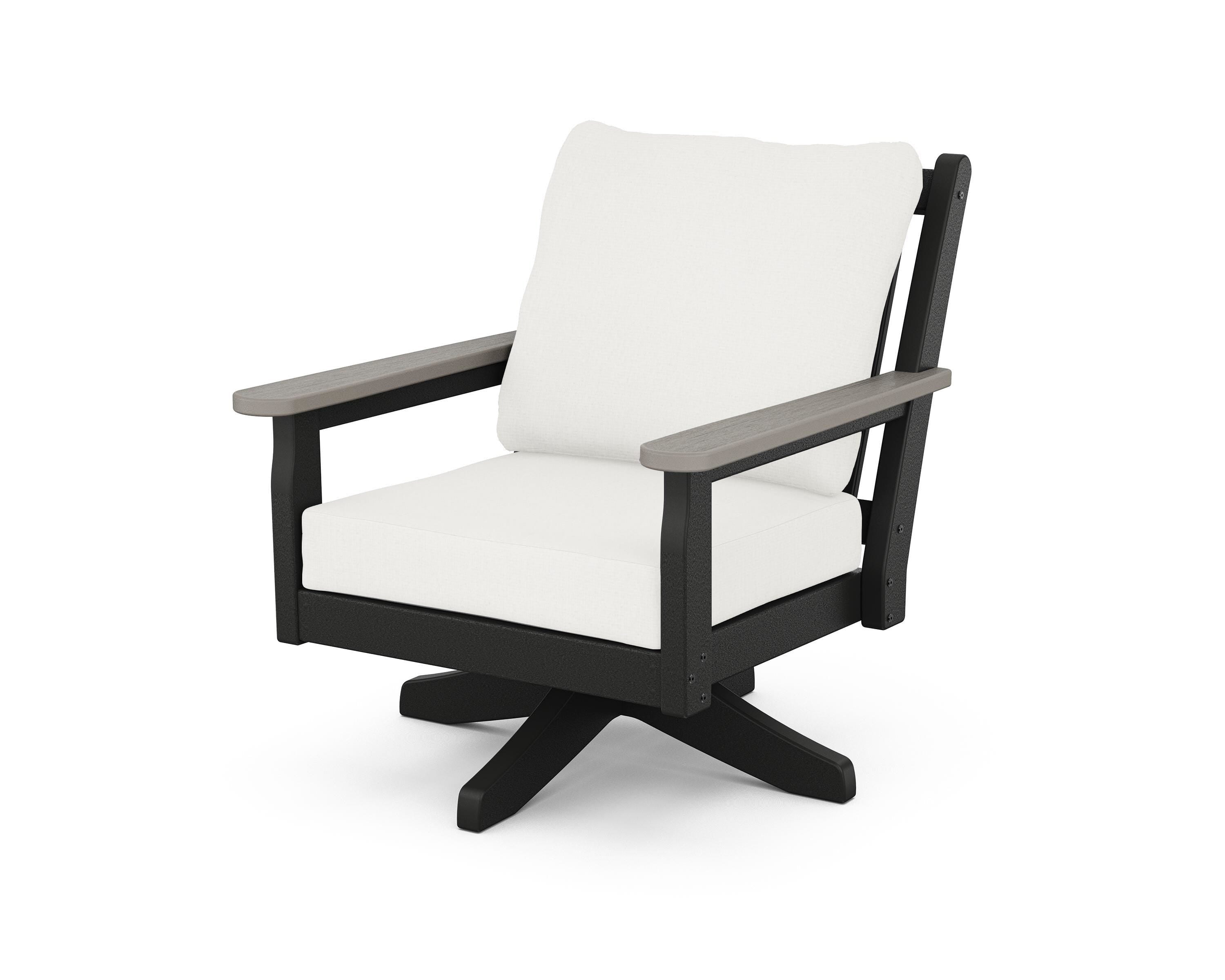 POLYWOOD® Chippendale Deep Seating Swivel Chair in Black / Driftwood / Natural Linen