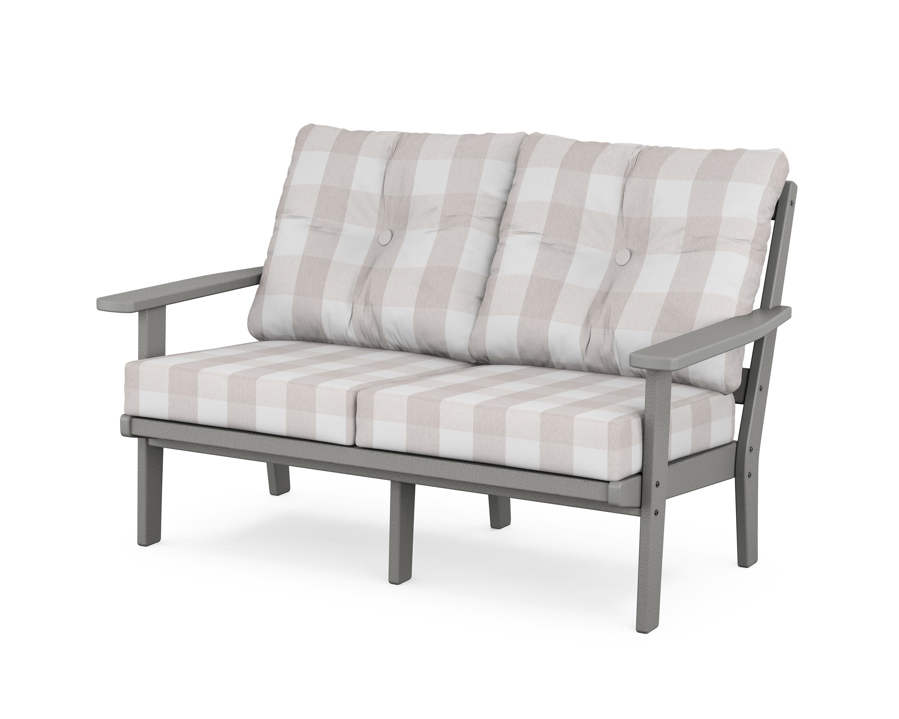POLYWOOD® Prairie Deep Seating Loveseat in Slate Grey / Buffalo Plaid Dune Burlap