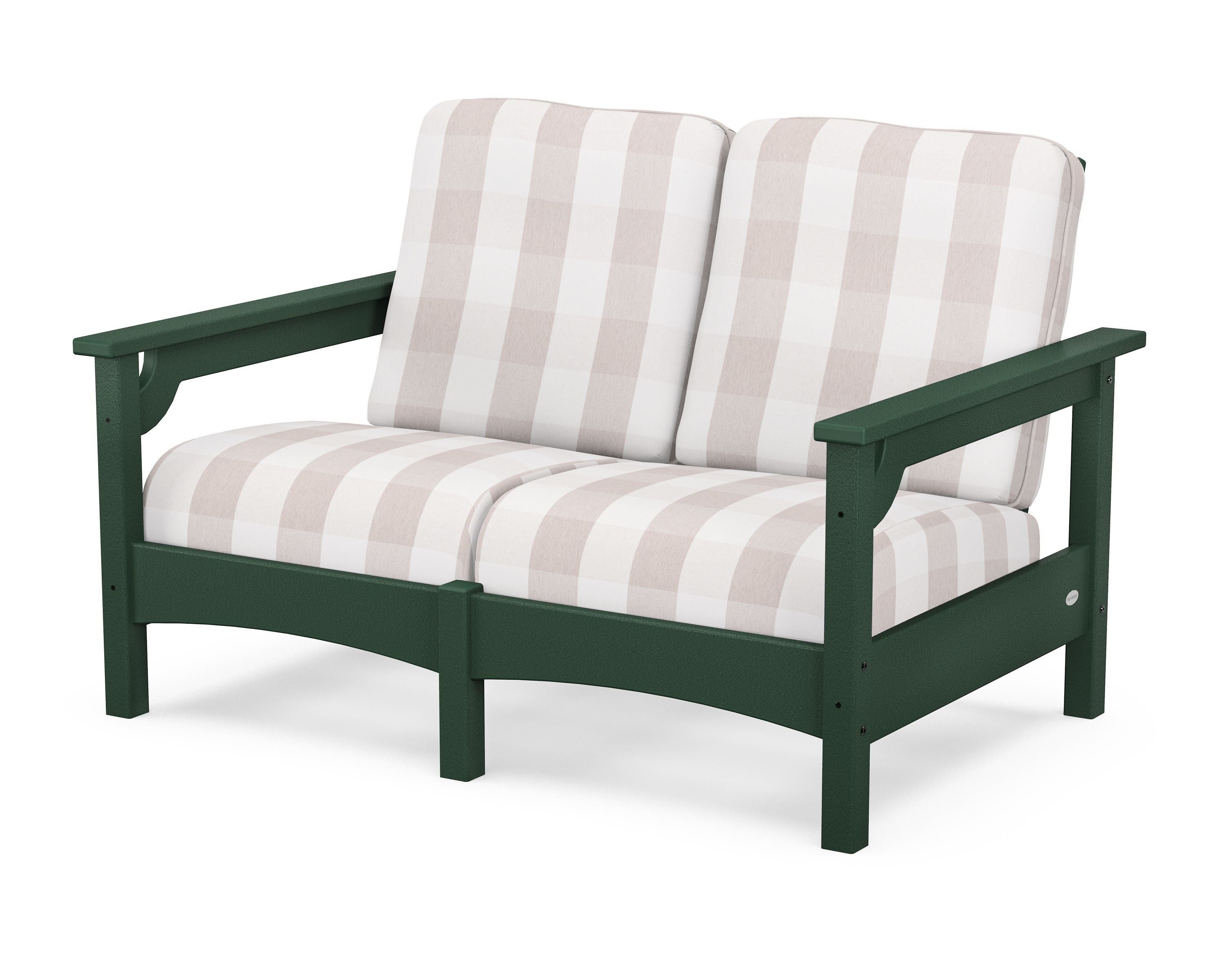 POLYWOOD® Club Loveseat in Green / Buffalo Plaid Dune Burlap