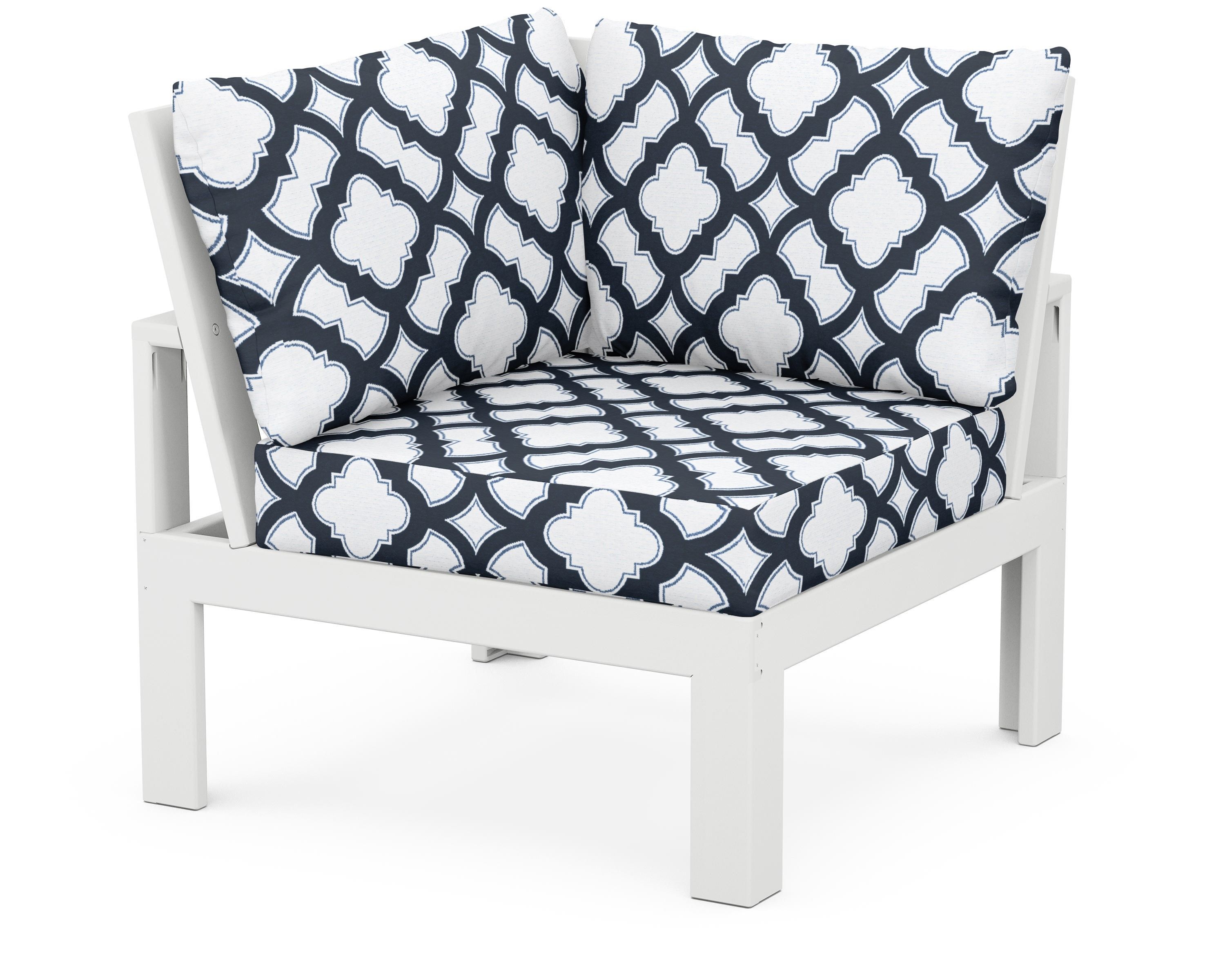 Unbranded Modular Corner Chair in White / Trellis Marine Indigo