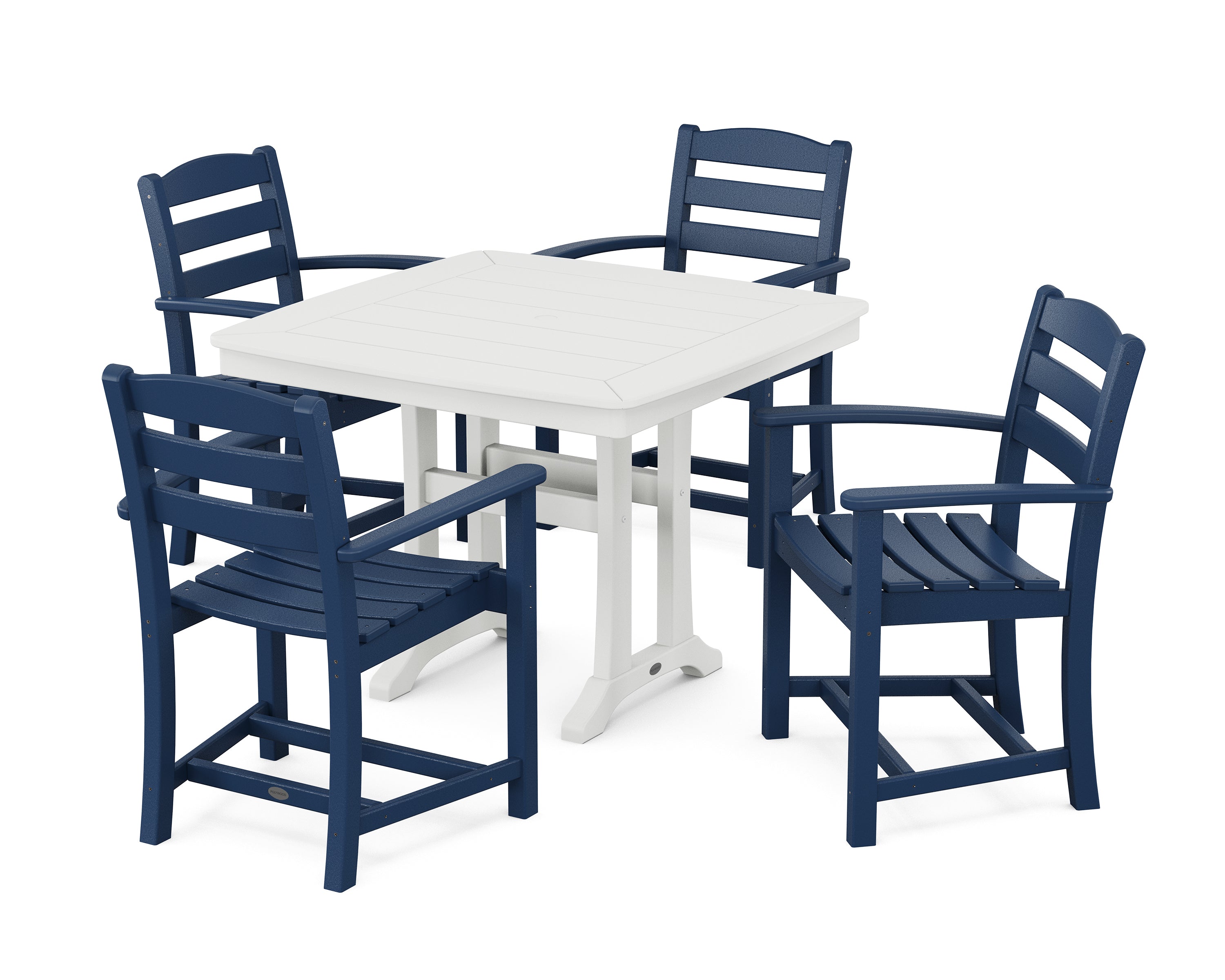 POLYWOOD® La Casa Café 5-Piece Dining Set with Trestle Legs in Navy / White