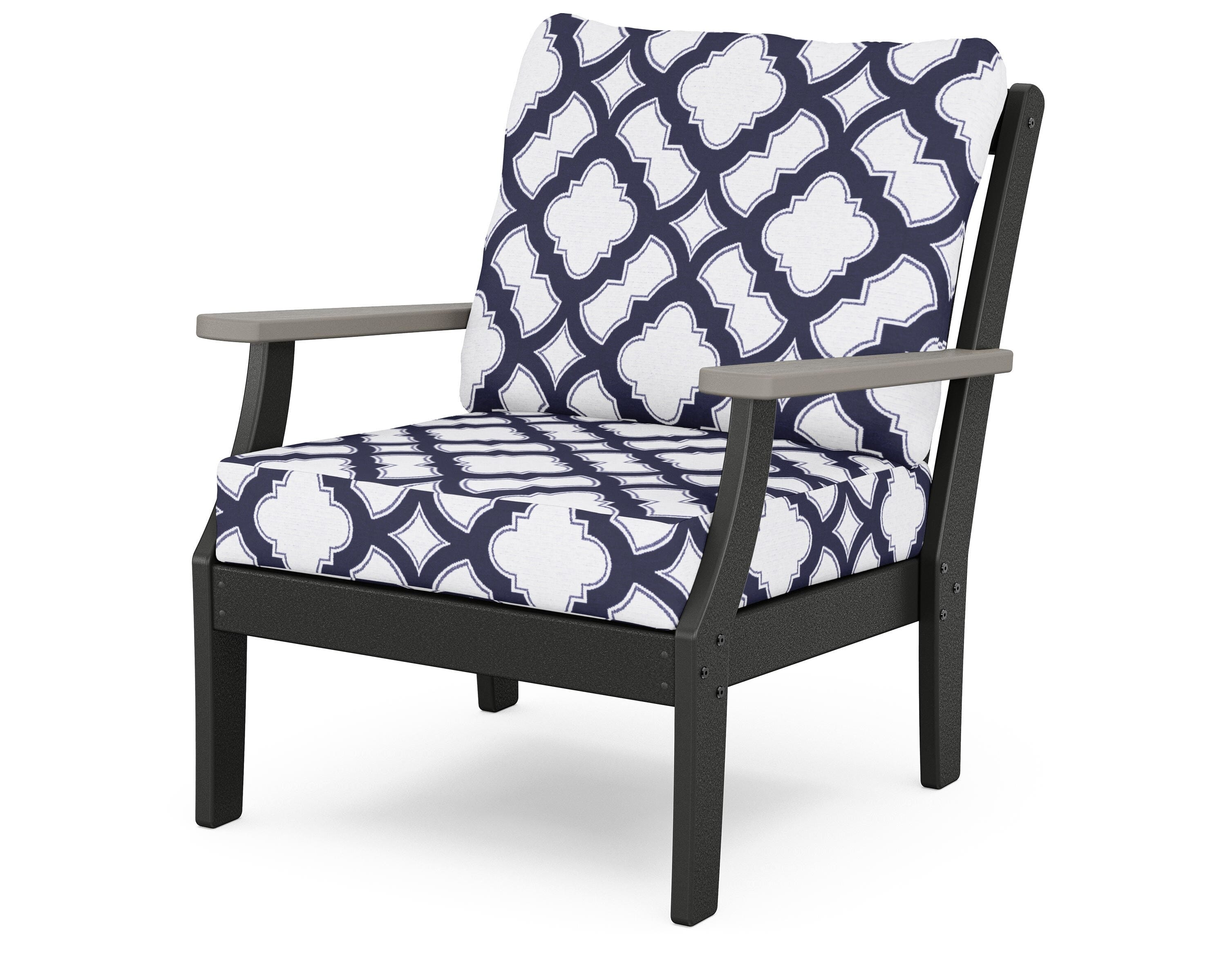 POLYWOOD® Braxton Deep Seating Chair in Black / Driftwood / Trellis Navy