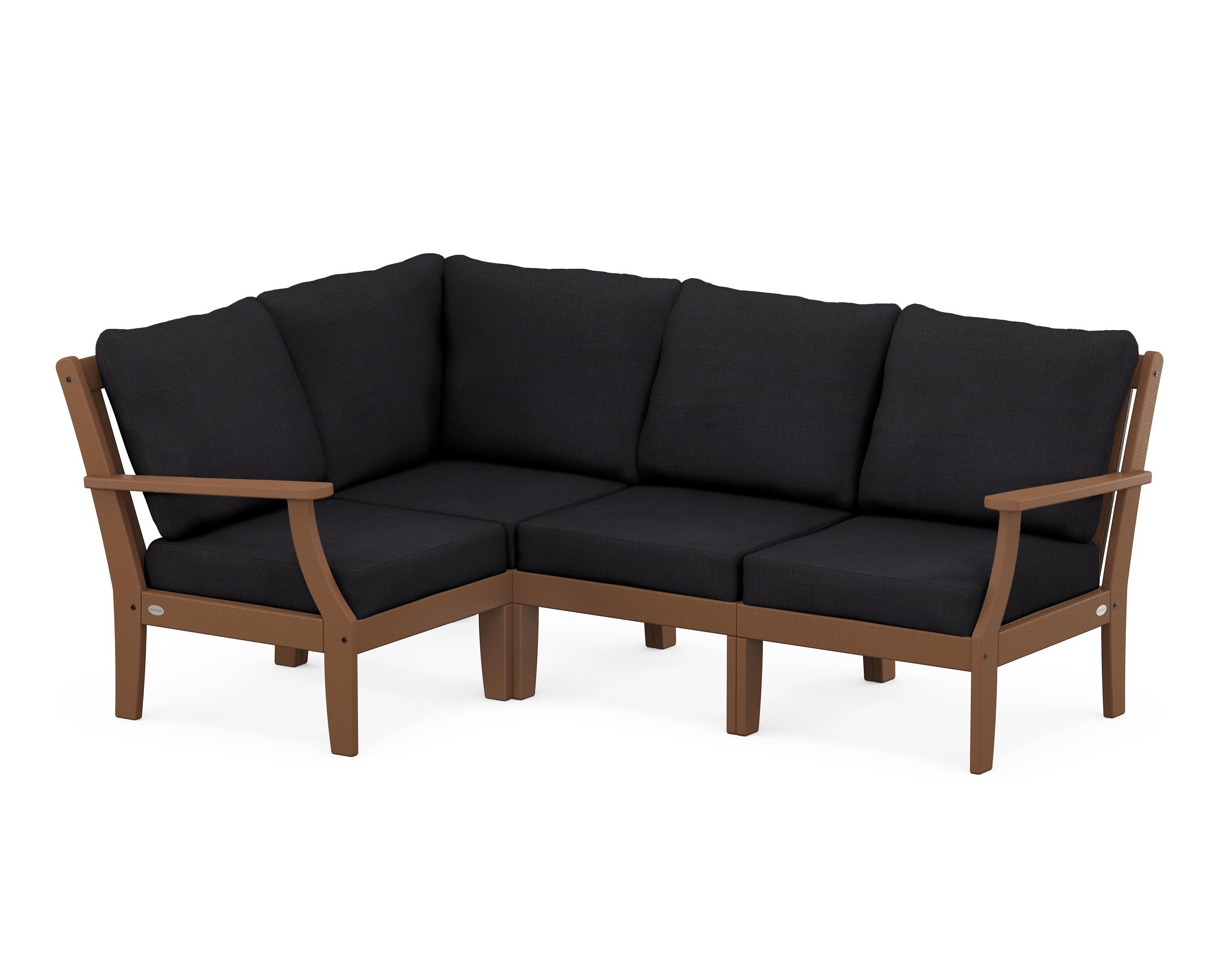 POLYWOOD® Braxton Modular 4-Piece Deep Seating Set in Teak / Midnight Linen