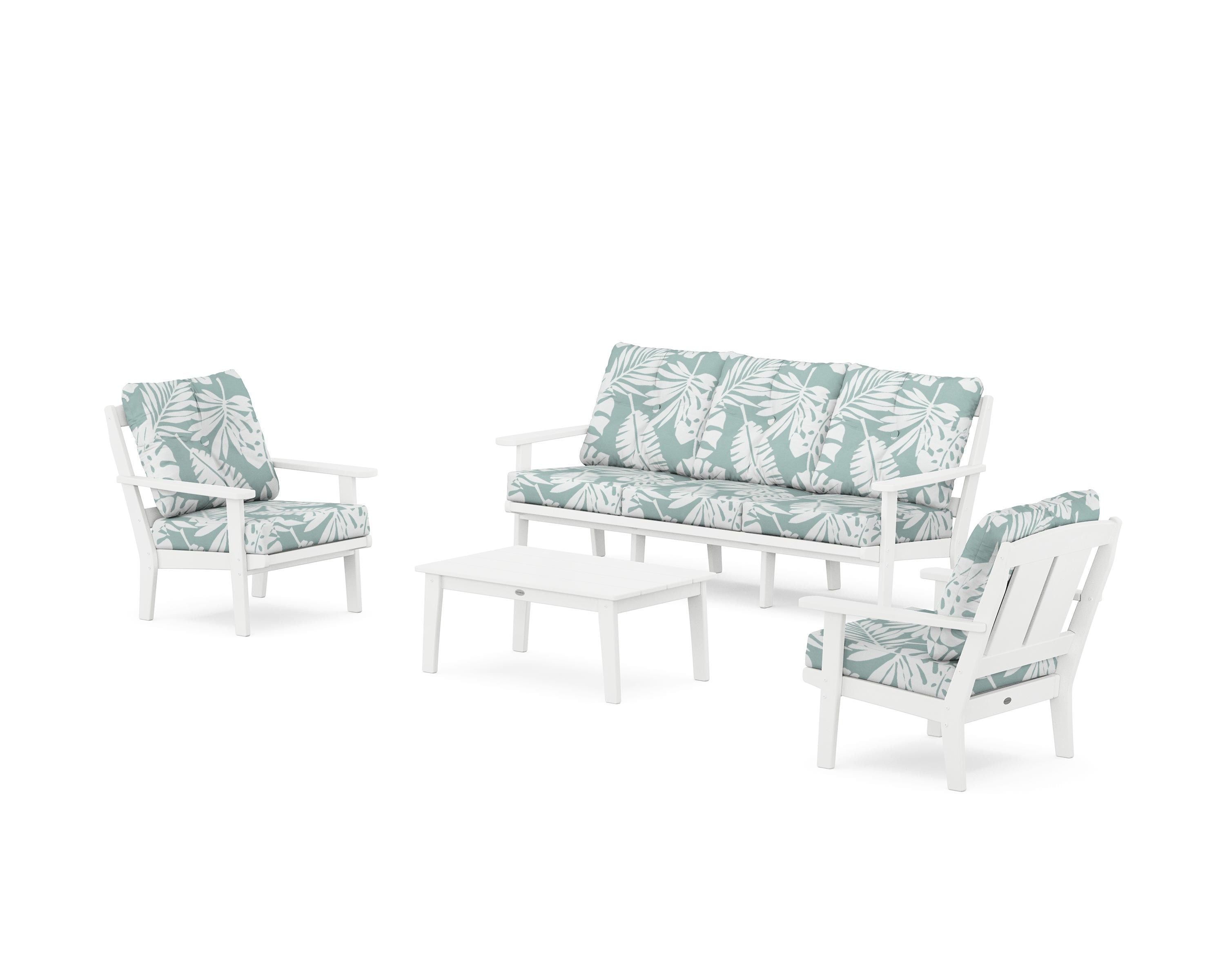 POLYWOOD® Mission 4-Piece Deep Seating Set with Sofa in White / Leaf Glacier Spa