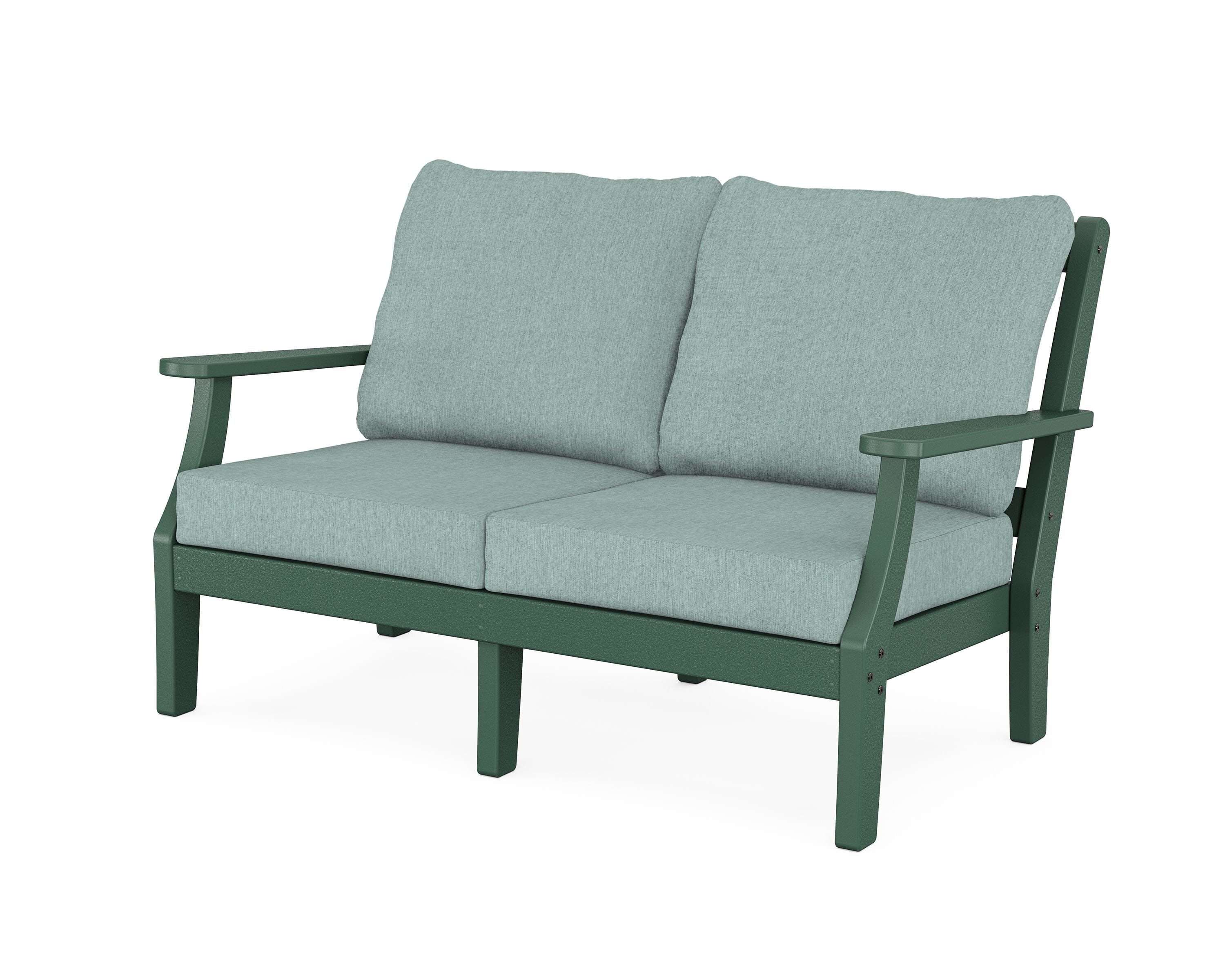 Martha Stewart by POLYWOOD® Chinoiserie Deep Seating Loveseat in Green / Glacier Spa