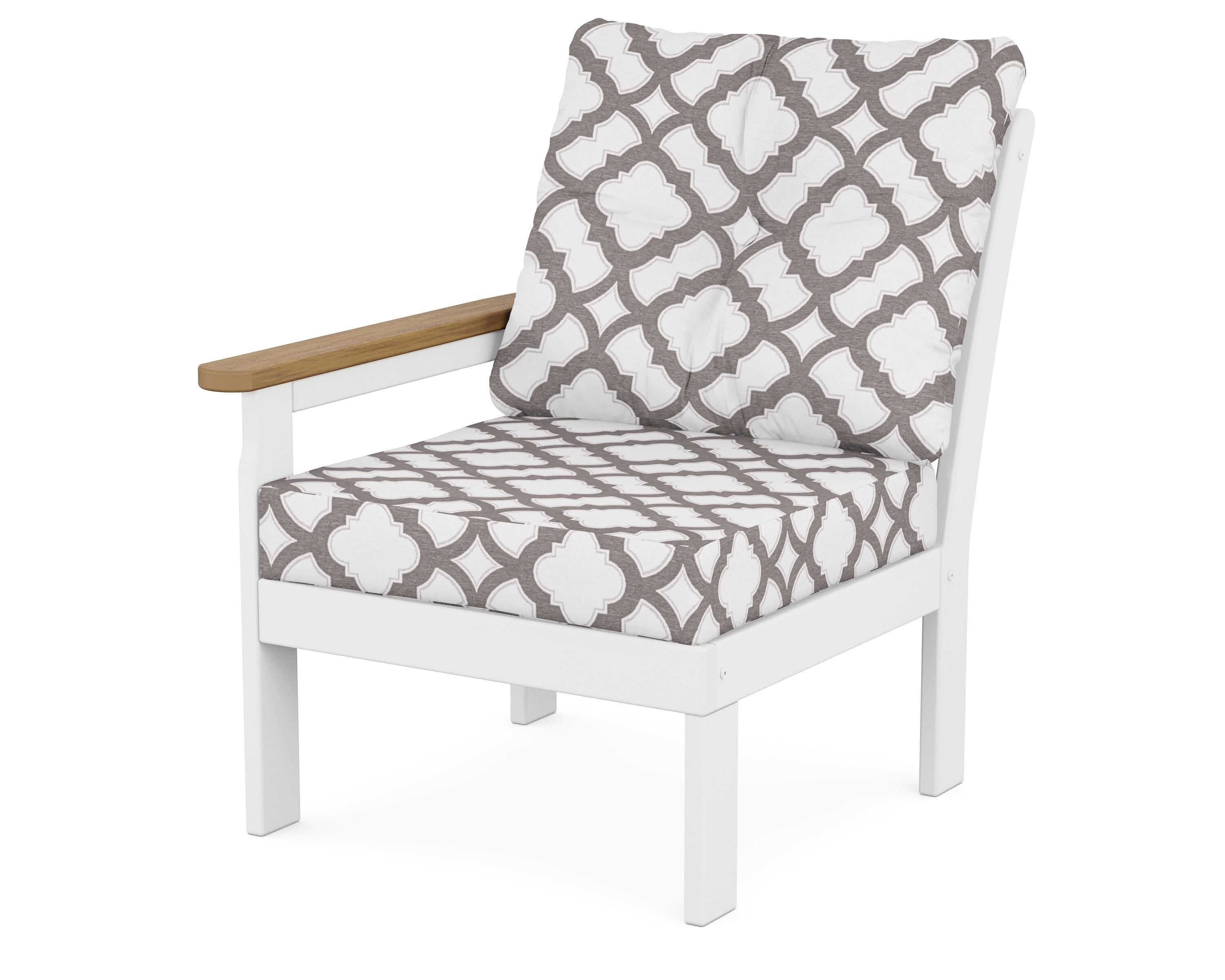 POLYWOOD® Vineyard Modular Left Arm Chair in White / Natural / Trellis Grey Mist